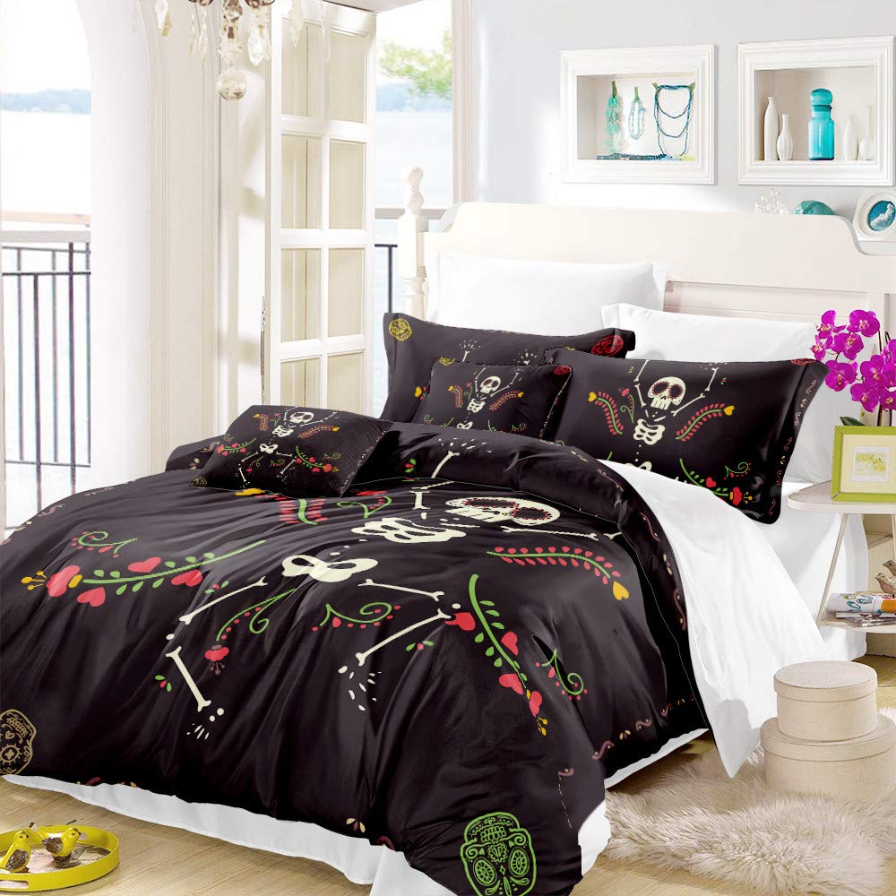 REALIN Halloween Bedding Set - Trick or Treat Duvet Cover with Pumpkin, Witch, Castle & Ghost Prints - 2/3/4PCS Quilt Cover, Sheets & Pillow Shams - Twin/Full/Queen/King Size (King-229x259cm-3PCS) - Perfect for Halloween Decorations, Themed Parties & Spooky Bedroom Makeovers