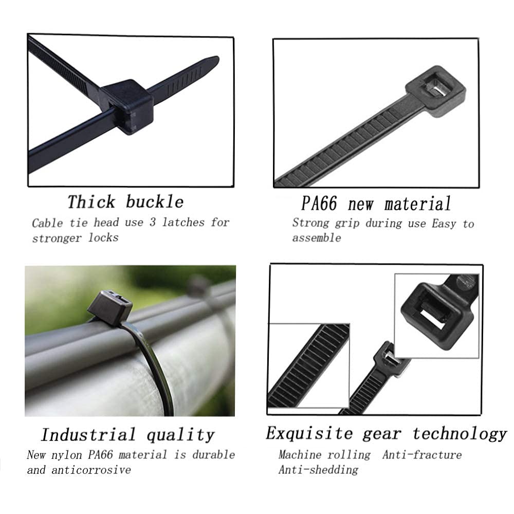 AGAOTIAN 16-Inch Black Heavy Duty Self-Locking Nylon Zip Ties (100-Pack) - 60 lbs Tensile Strength for Cable Management, Home Organization & DIY Projects