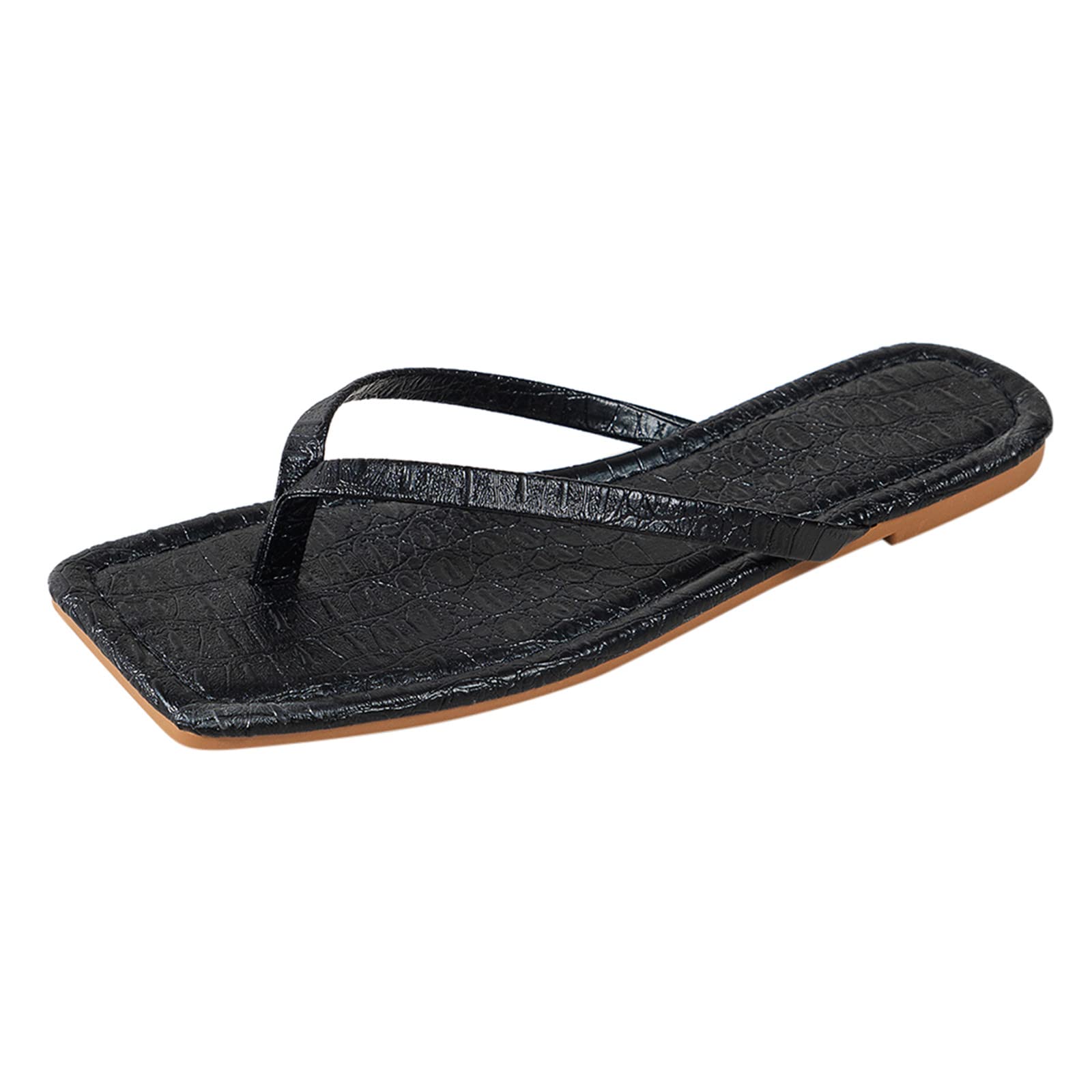 Breathable Rhinestone Beach Sandals for Women - Flat Open-Toe Summer Slippers with Solid Color Design | Comfortable House & Outdoor Slip-On Shoes (Black, Size 8.5) | Perfect for Beach, Poolside, and Casual Wear
