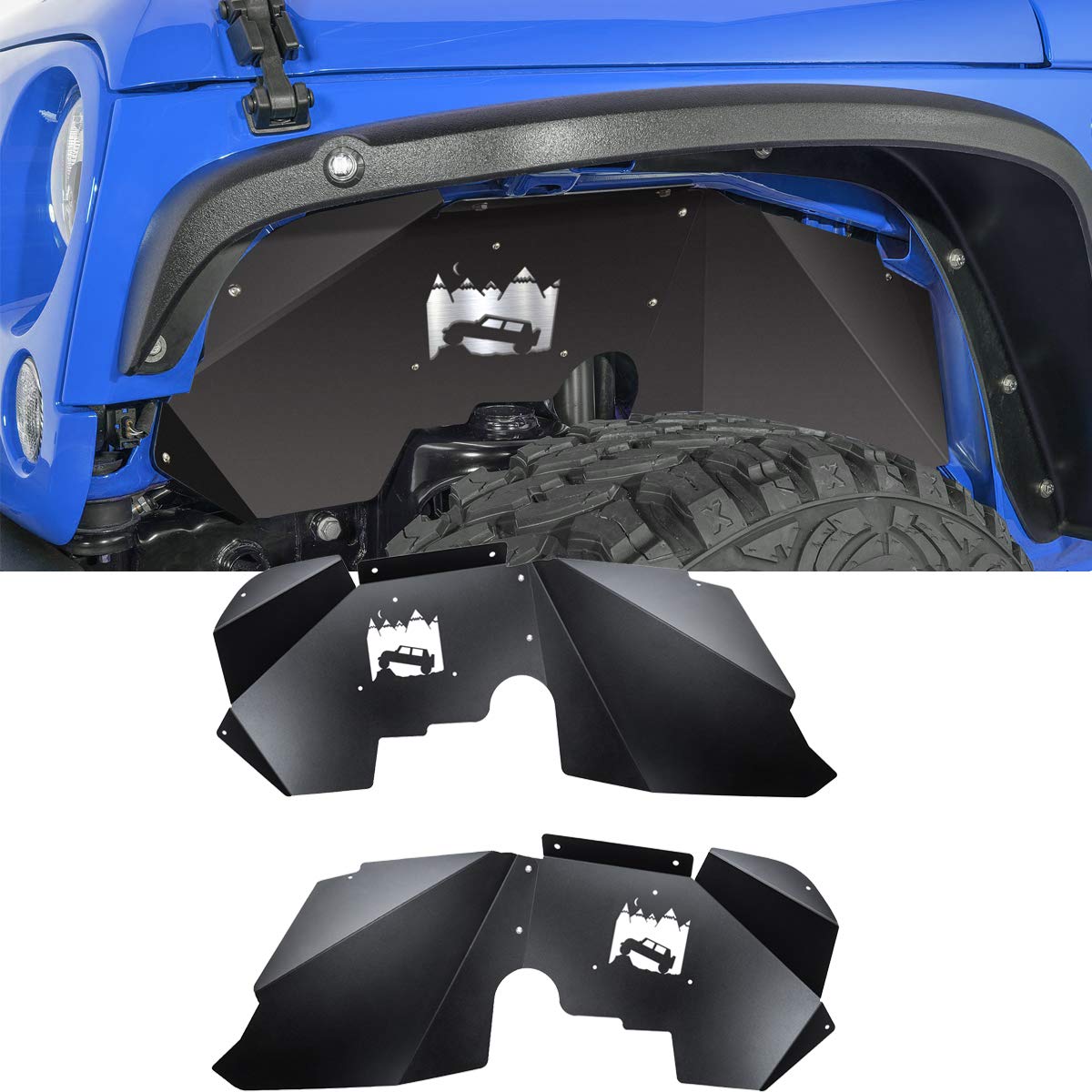 SMALLFATW Aluminum Front Inner Fender Liner for 2007-2018 Jeep Wrangler JK JKU - Black 2PCS, Perfect Fit & Easy Installation | Off-Road Protection & Enhanced Style for Jeep JK Accessories