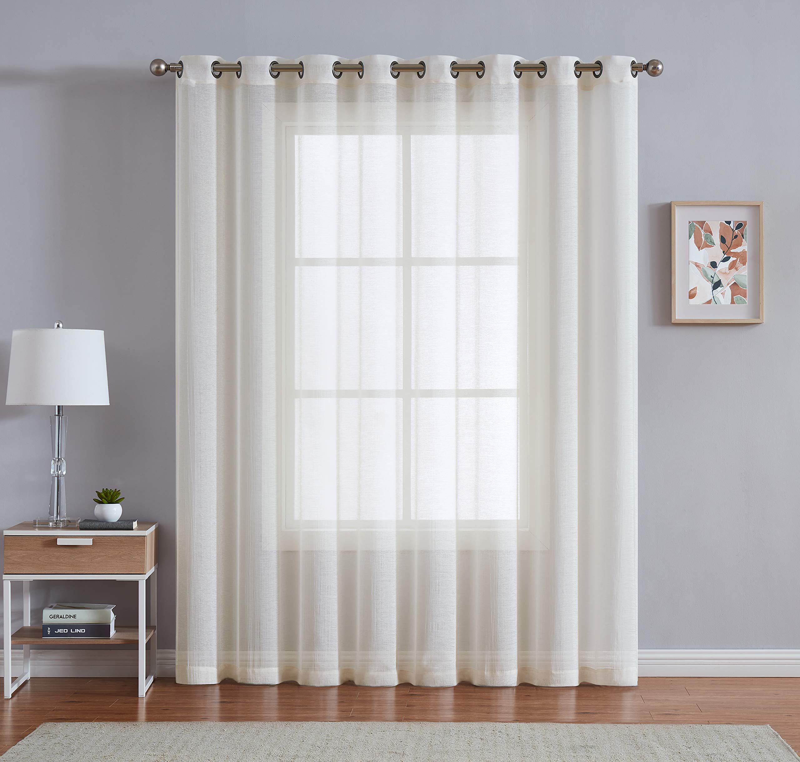 LinenZone Sheer Beige Patio Door Curtains 102x84 - Extra Wide Sliding Door Drapes for Living Room, Kitchen & Dining Room | Light Filtering Window Treatments for Patio Glass Doors | Elegant Home Decor & Privacy Solution