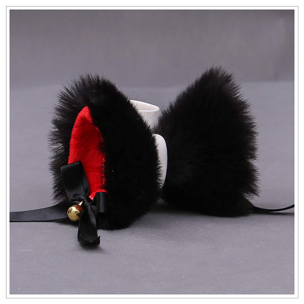 Stylish Cat Ears Hair Clips - Anime Lolita Cosplay Headpiece for Halloween & Costume Parties (Black/Red, One Size Fits All) - Perfect for Cosplay, Anime Conventions, and Themed Events