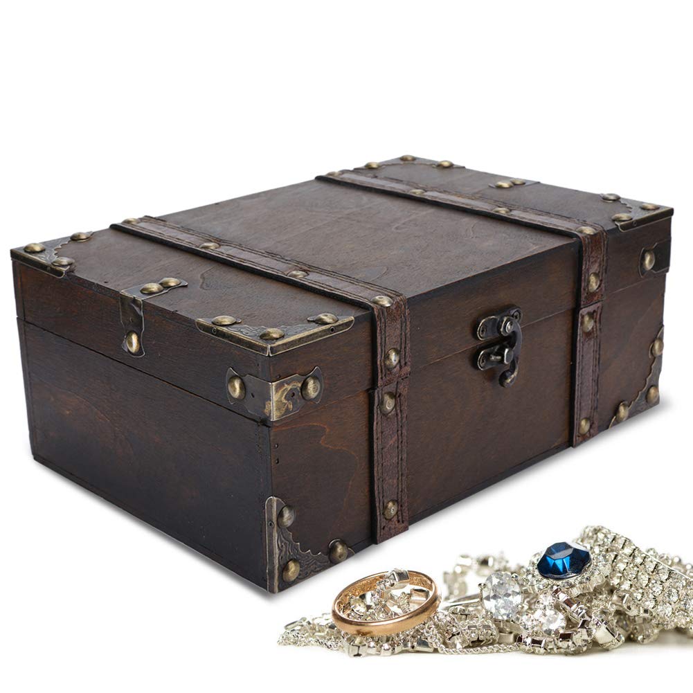 Vintage Wooden Jewelry Box with Lid - Decorative Wood Storage Chest for Jewelry, Keepsakes & Treasures, Small Elephant Carved Organizer Case Holder in Gray - Perfect for Home Decor, Gift Giving & Jewelry Storage