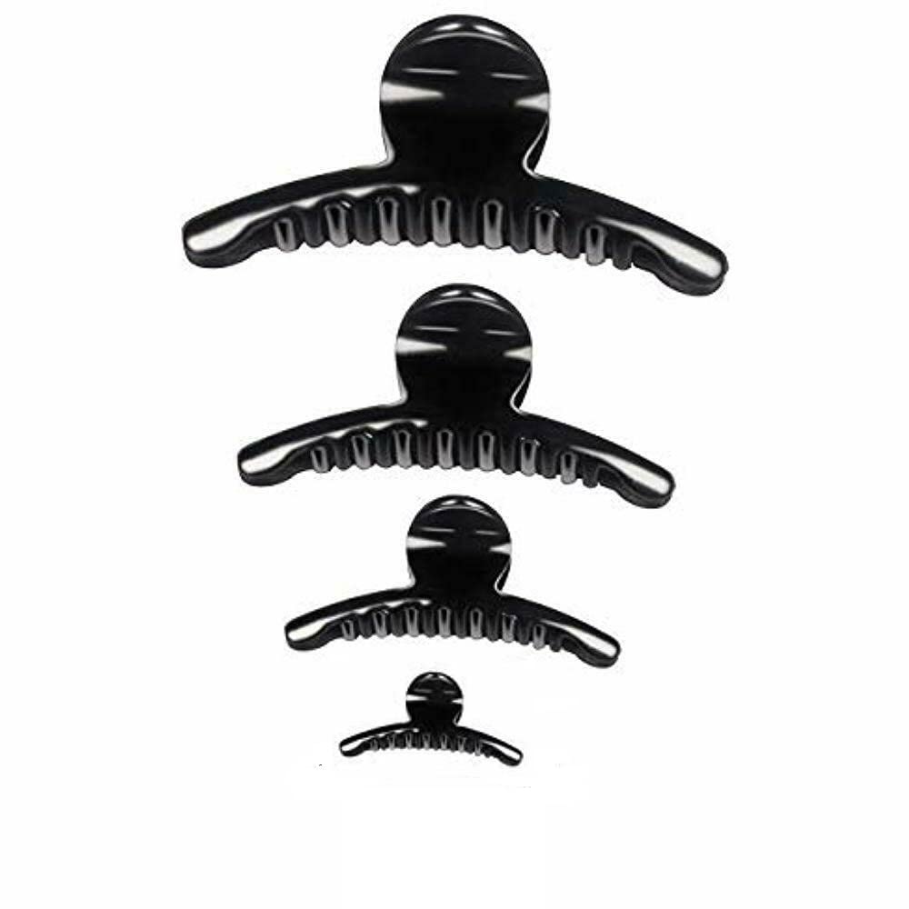 Stylish Black Plastic Hair Clips Set - 4 Piece Hair Clutch & Claws Combo for Women & Girls | Perfect for School, Work, Parties & Everyday Hairstyles (SFP_Black)