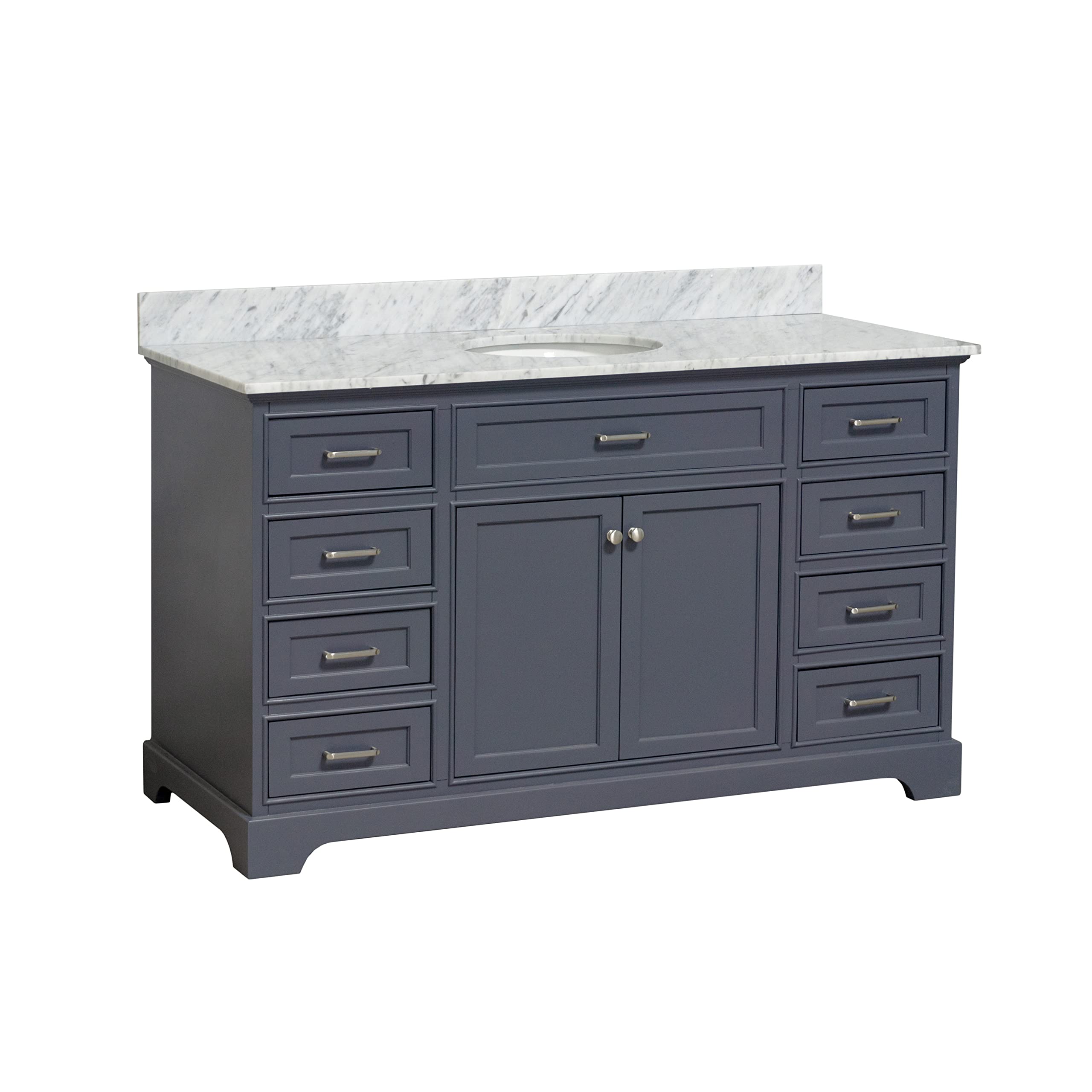 Aria 60-inch Single Bathroom Vanity with Carrara Marble Top & Ceramic Sink - Marine Gray Cabinet & Italian Marble Countertop - Perfect for Modern Bathroom & Powder Room Renovations