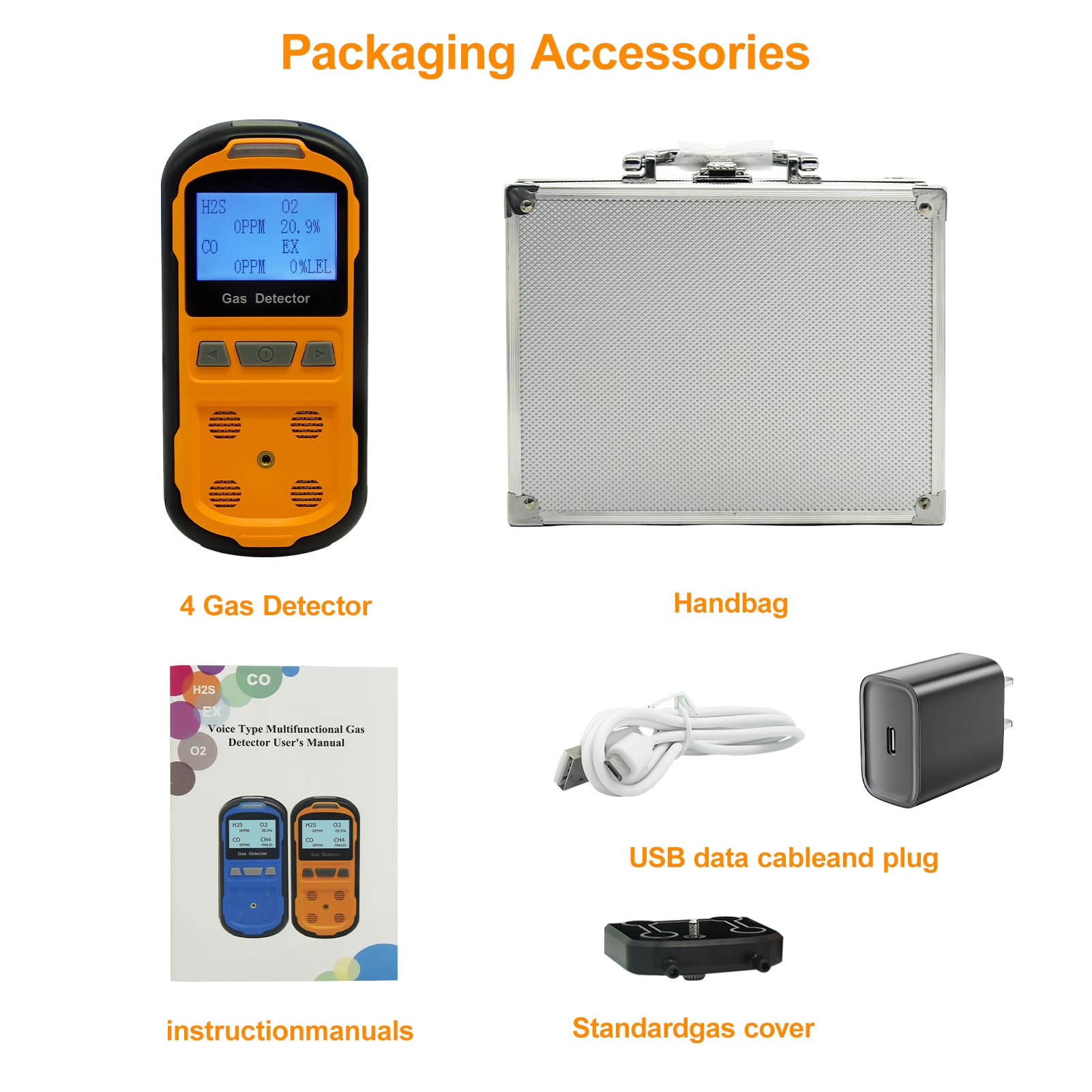 Upgraded 4 Gas Detector for H2S CO O2 - Rechargeable LCD Monitor for Industrial Safety