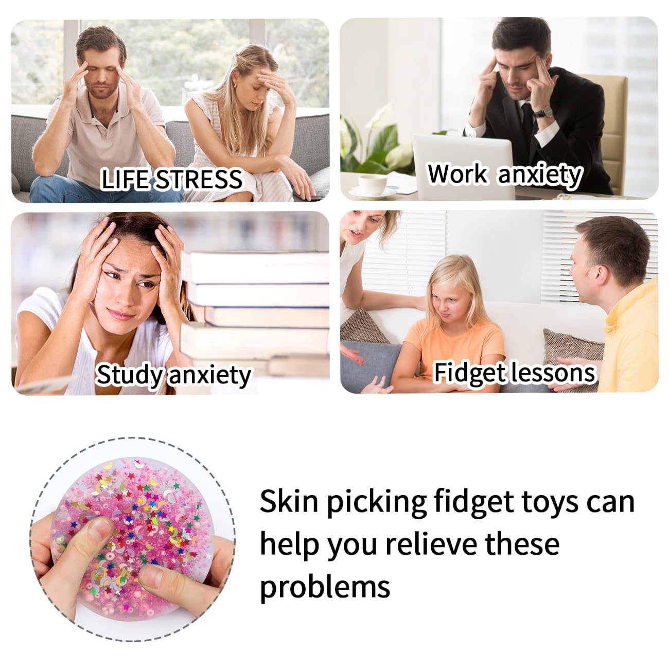 2Pcs Skin Picking Fidget Toys for Adults - 3.15 Inch Soft Silicone Picky Pad with Tweezer, Anxiety Relief Sensory Toys for Stress, ADHD & Autism - Perfect for Office, Travel & Home Relaxation (Round-2PCS)
