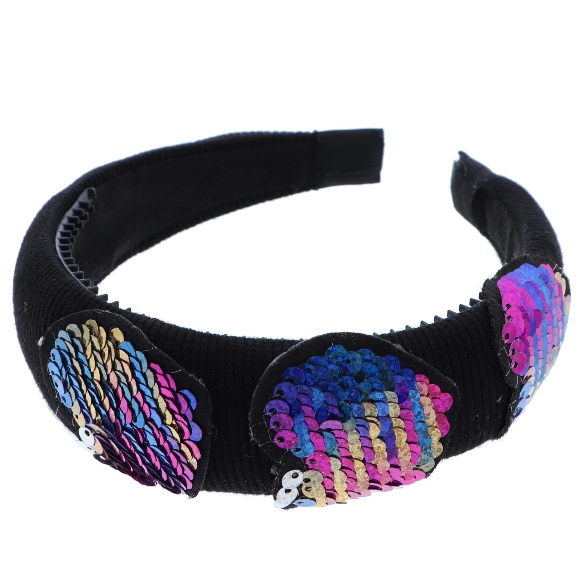 Bright and Cute Wide Headband With Rainbow Sequin Hearts - Black for Women Girls Party Cosplay Festival Accessories