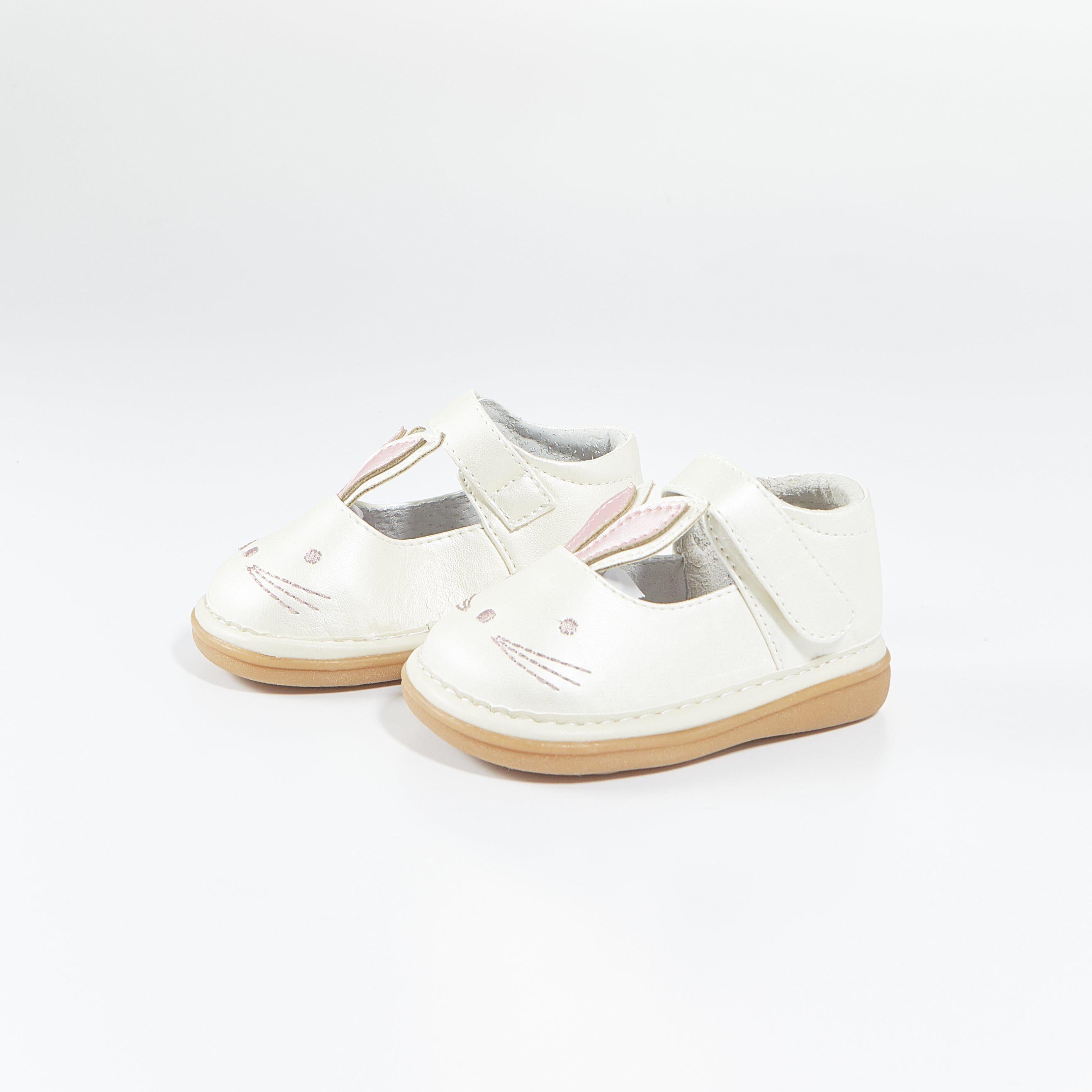 Wee Squeak Bunny Pearl Shoes for Baby Girls - Soft & Comfortable First Walking Shoes with Cute Squeaker - Perfect for Easter, Photoshoots & Special Occasions