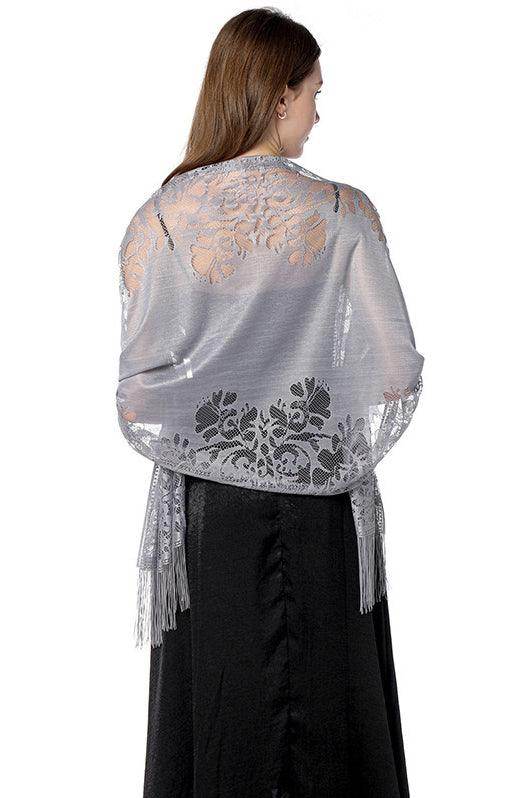 Elegant Lace Shawl with Tassels - CJ0101 - Perfect for Weddings, Parties & Evening Events