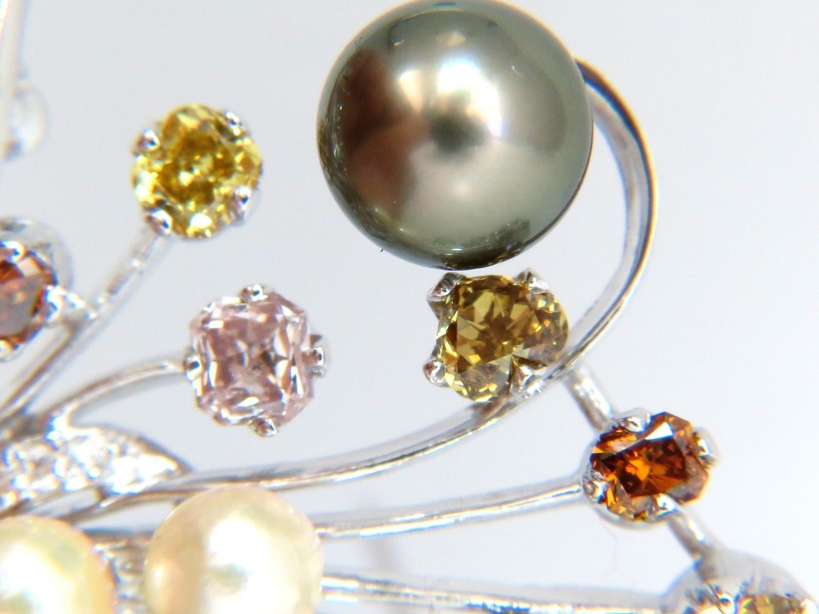 6.00ct Natural Fancy Color Yellow Orange Brown Pink Diamond Brooch with Pearl - Elegant Jewelry for Weddings, Parties & Special Occasions