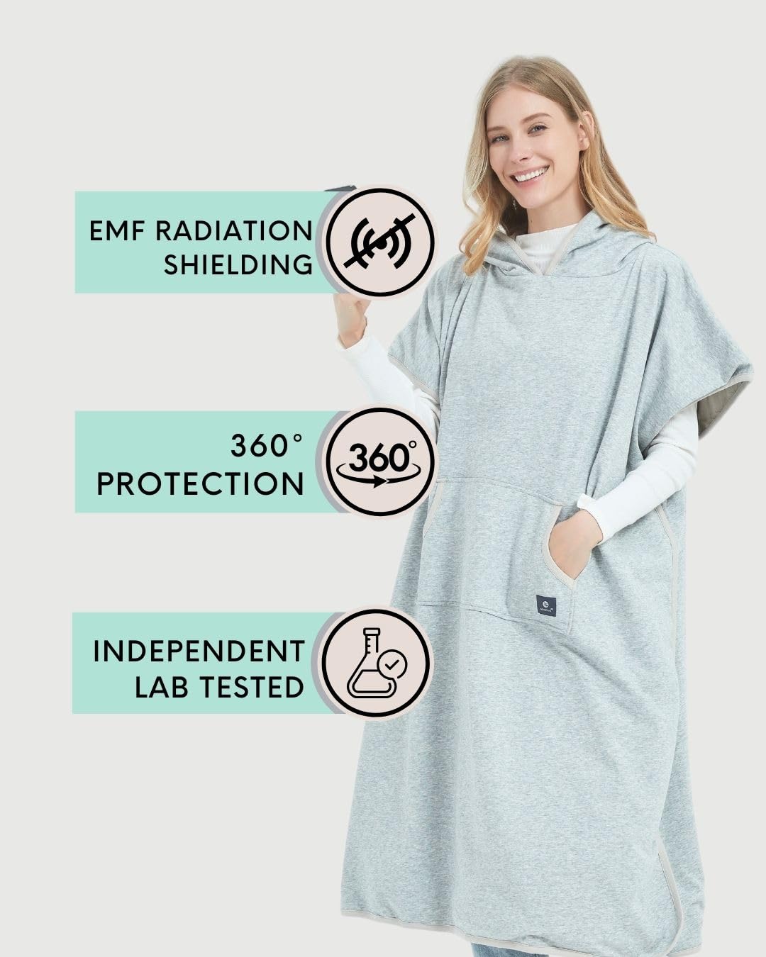 Radia Smart® EMF Protection Hooded Poncho for Adults - Anti-Radiation Blanket, Wearable Faraday Cage, RF & WiFi Shielding Clothing (Grey, Oversized) - Perfect for Home, Office & Travel EMF Protection