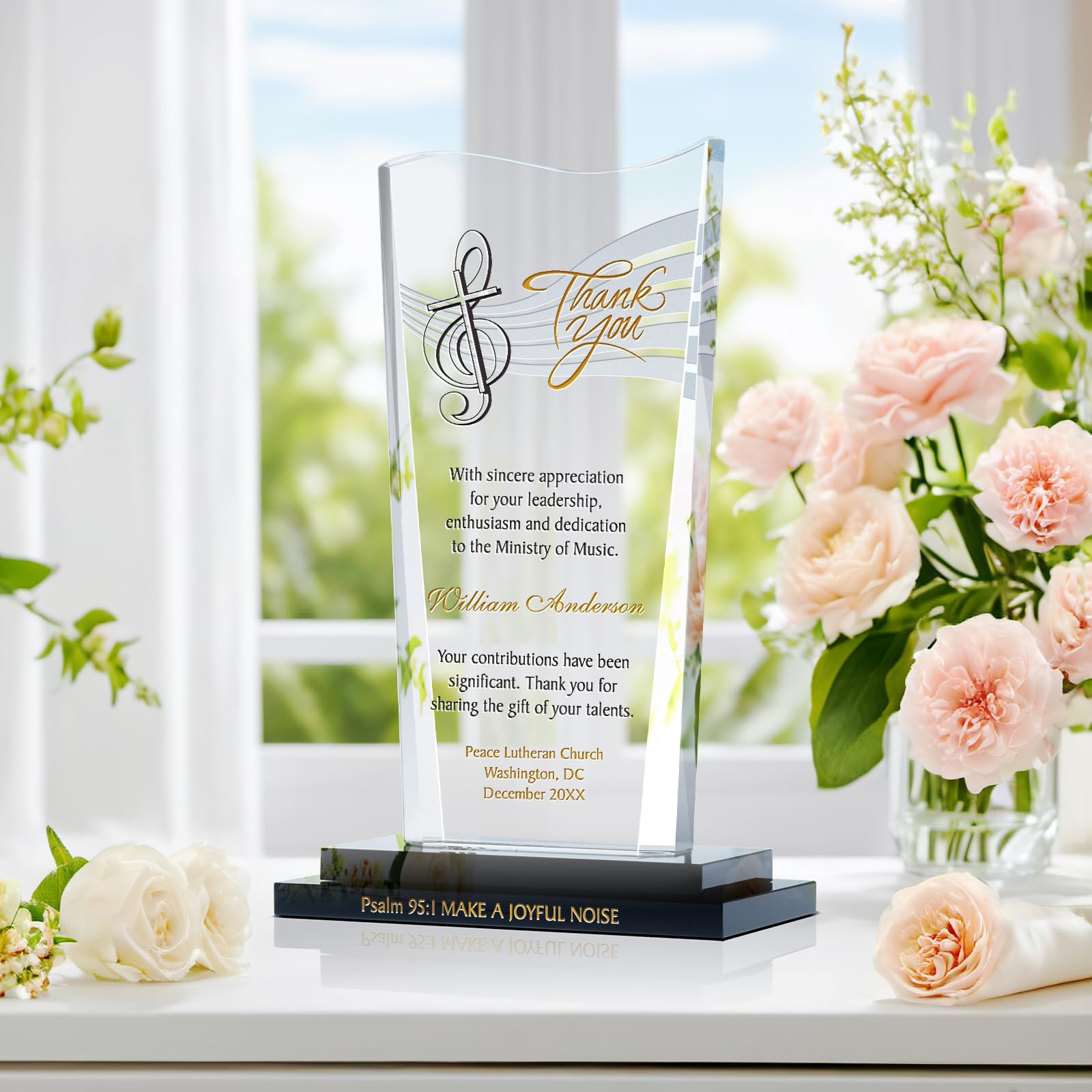 Custom Engraved Crystal Church Musician Retirement Plaque - Personalized with Name & Church - Unique Farewell Gift for Music Ministers, Choir Directors, Organists & Pianists (9 Inch) - Perfect for Retirement Ceremonies, Appreciation Events & Church Milestones