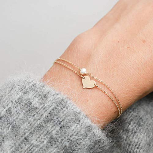 Yalice Elegant Layered Pearl Heart Bracelet Set - Handmade Gold Hand Chain Jewelry for Women & Girls | Perfect for Weddings, Parties & Everyday Wear