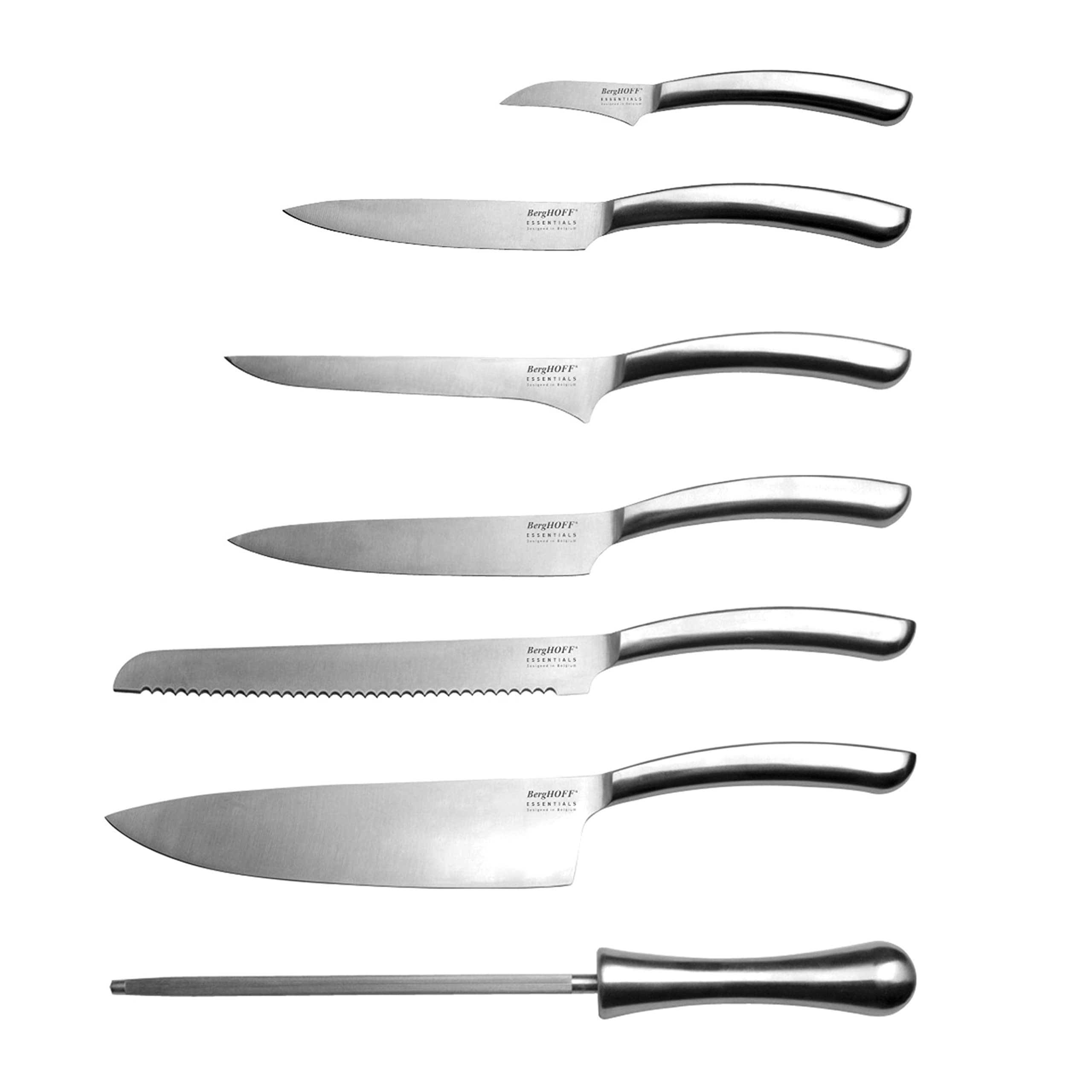 BergHOFF Concavo 8-Piece Knife Block Set - Premium Stainless Steel Kitchen Knives with Wooden Storage Block | Perfect for Home Cooking, Professional Chefs & Gift Giving