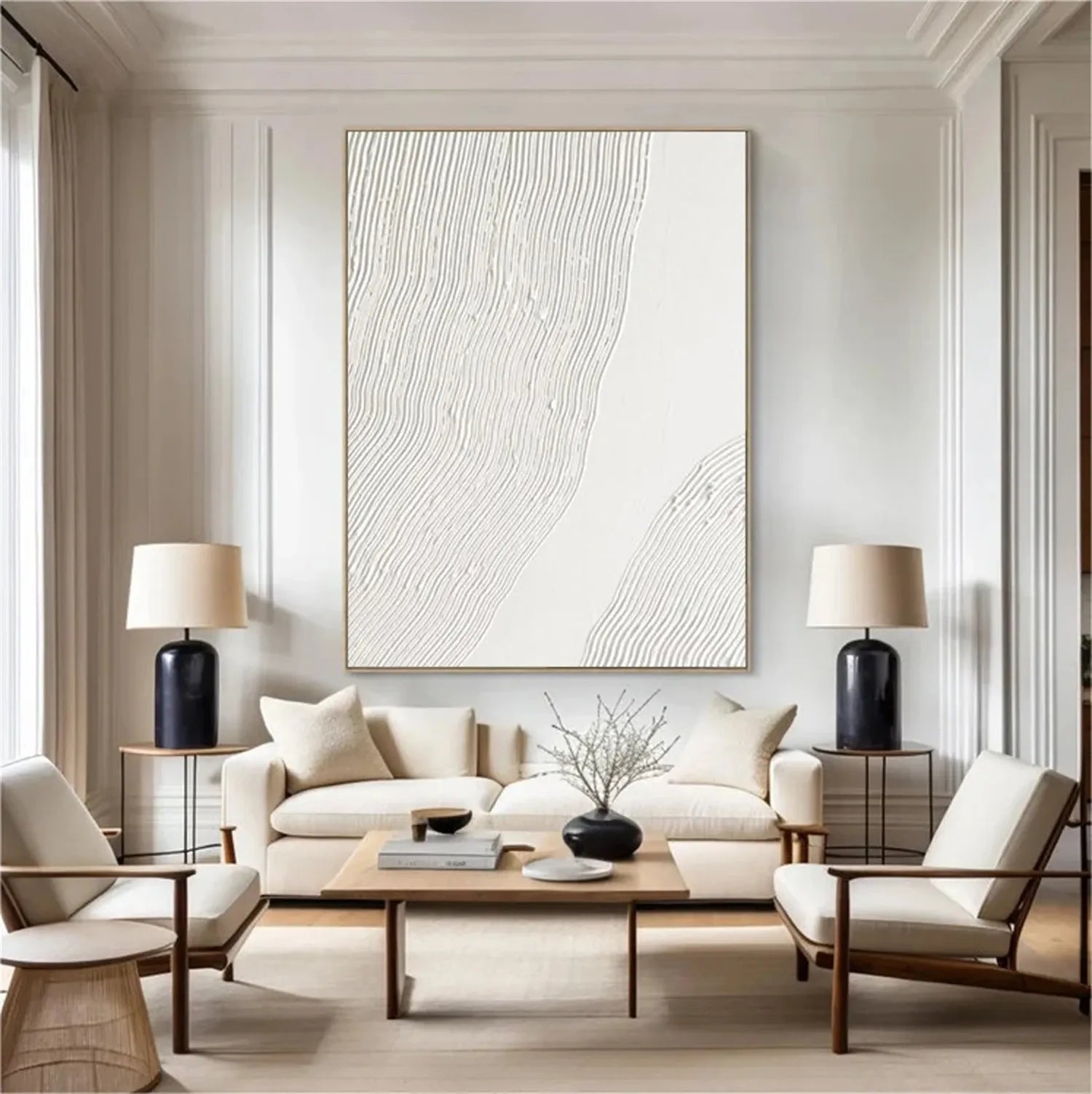 White Minimalist Textured Painting Canvas - Modern Abstract Wall Art for Living Room, Bedroom & Office Decor | Premium Quality #MM274