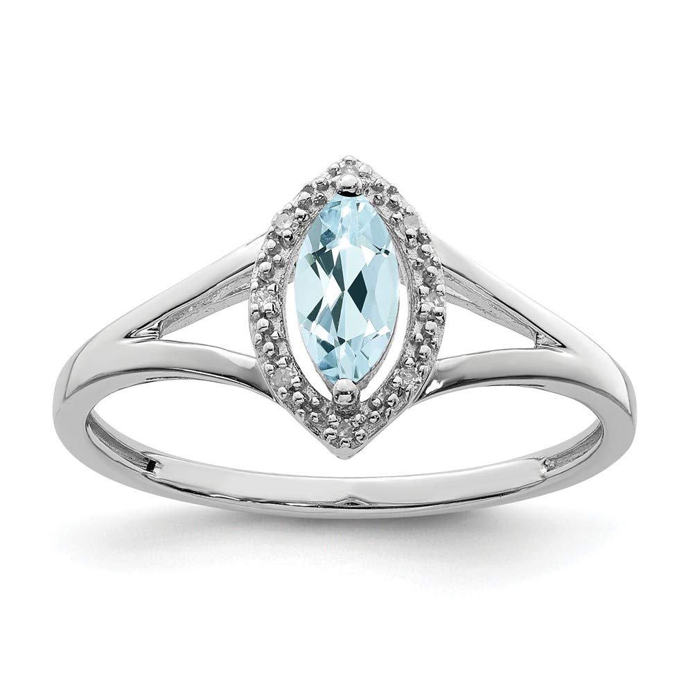 925 Sterling Silver Marquise Cut Diamond & Aquamarine Engagement Ring - 0.03cttw March Birthstone Jewelry for Women, Perfect for Proposals, Anniversaries & Special Occasions