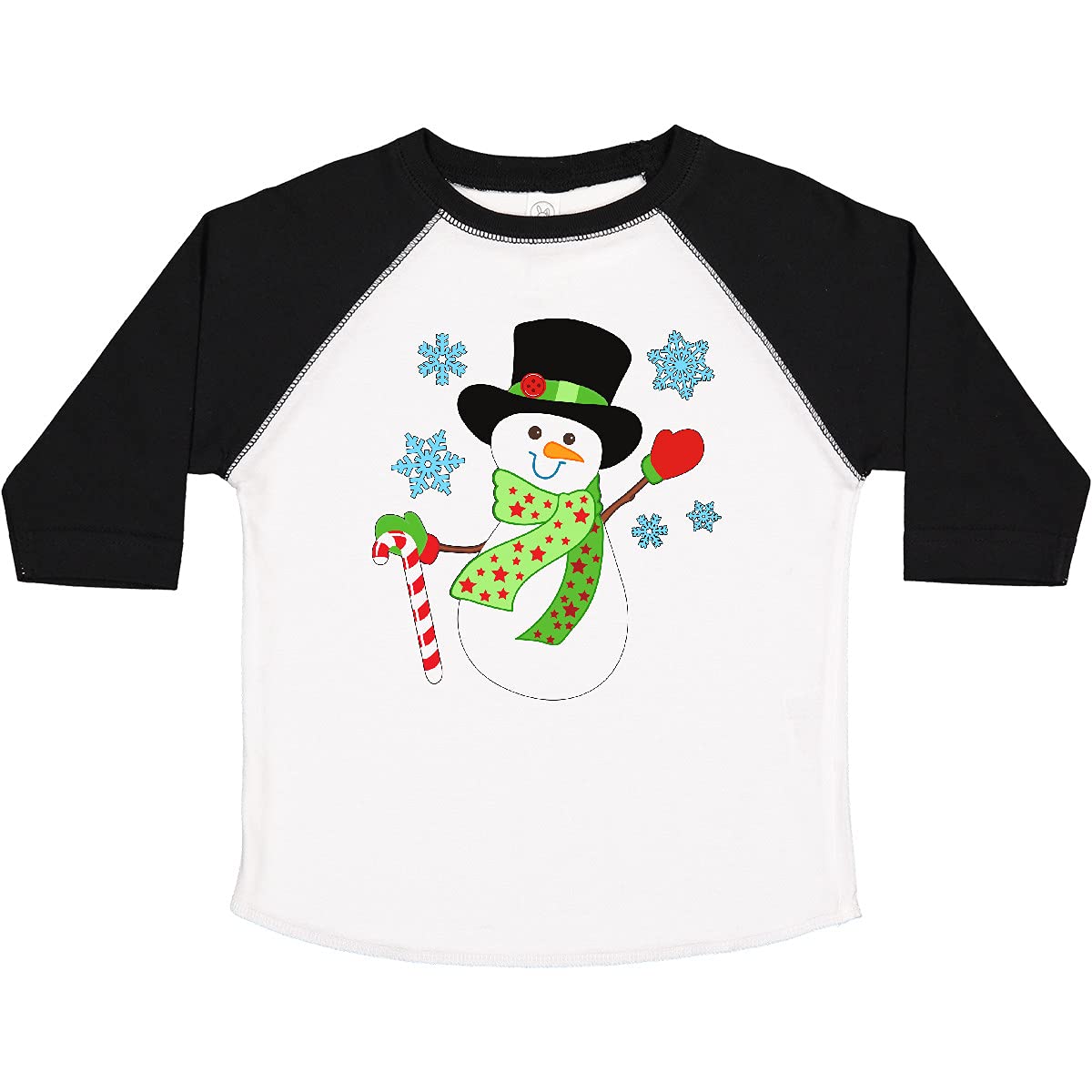 Christmas Snowman in Top Hat with Candy Cane Toddler T-Shirt | Festive Holiday Kids Apparel for Christmas Parties & Family Photos
