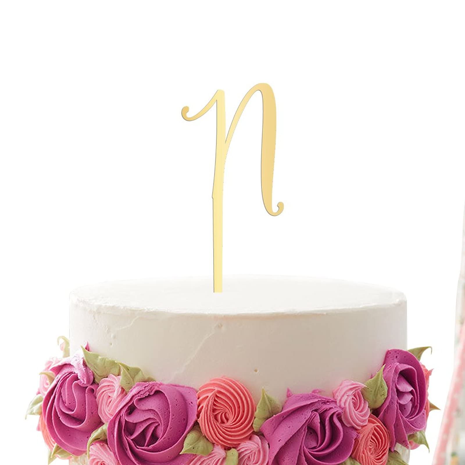 Gold Glitter Letter N Cake Topper - Personalized Acrylic Wedding & Birthday Cake Decoration - Rustic Party Supplies for Weddings, Birthdays, Baby Showers & Special Events