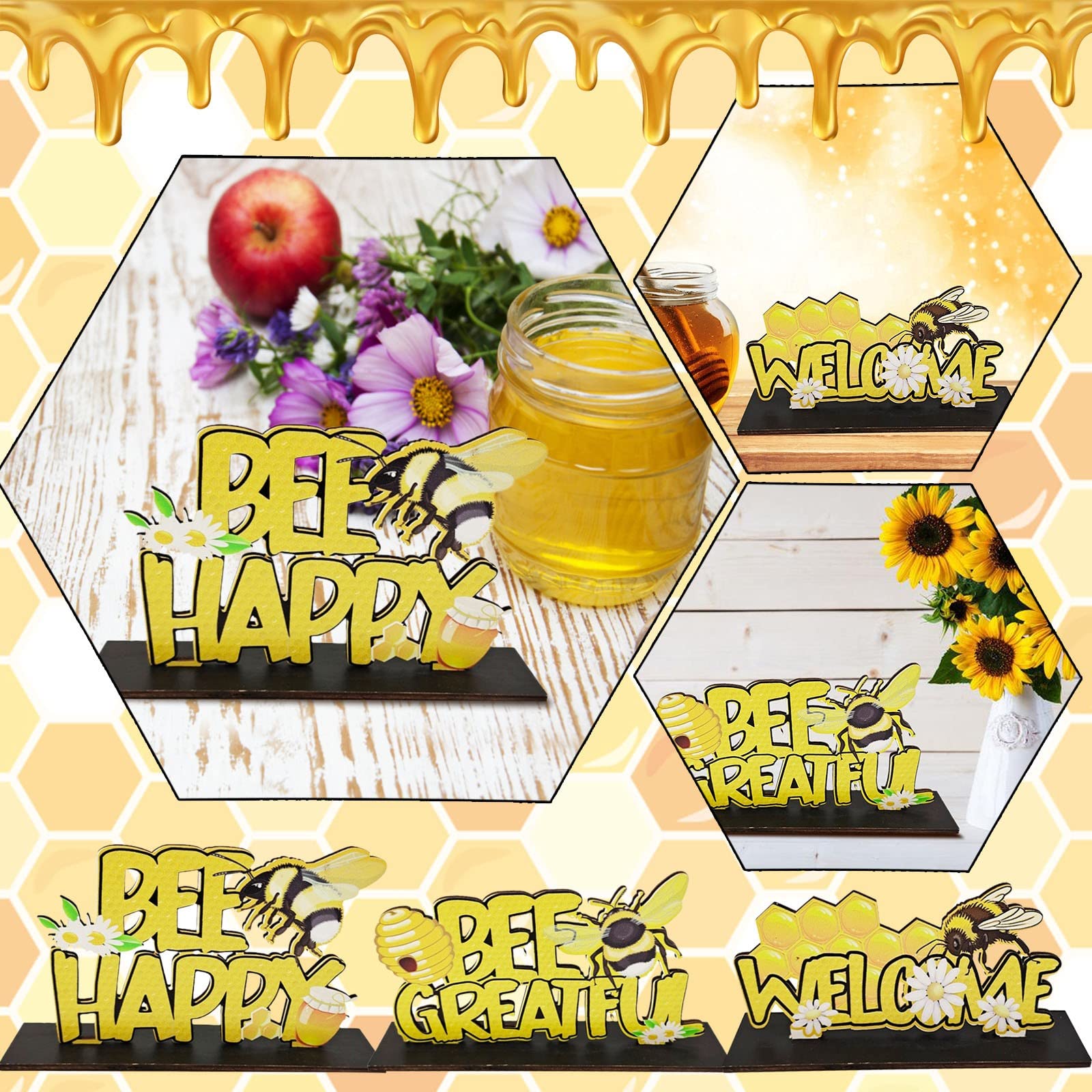 **Honeybee Festival Wooden Table Decorations – Handcrafted Bee Centerpiece for Home, Wedding, and Party Decor – Rustic Honeybee Doll Tabletop Decor (Set of 2)**    *(Perfect for farmhouse weddings, baby showers, spring parties, and rustic home décor)*