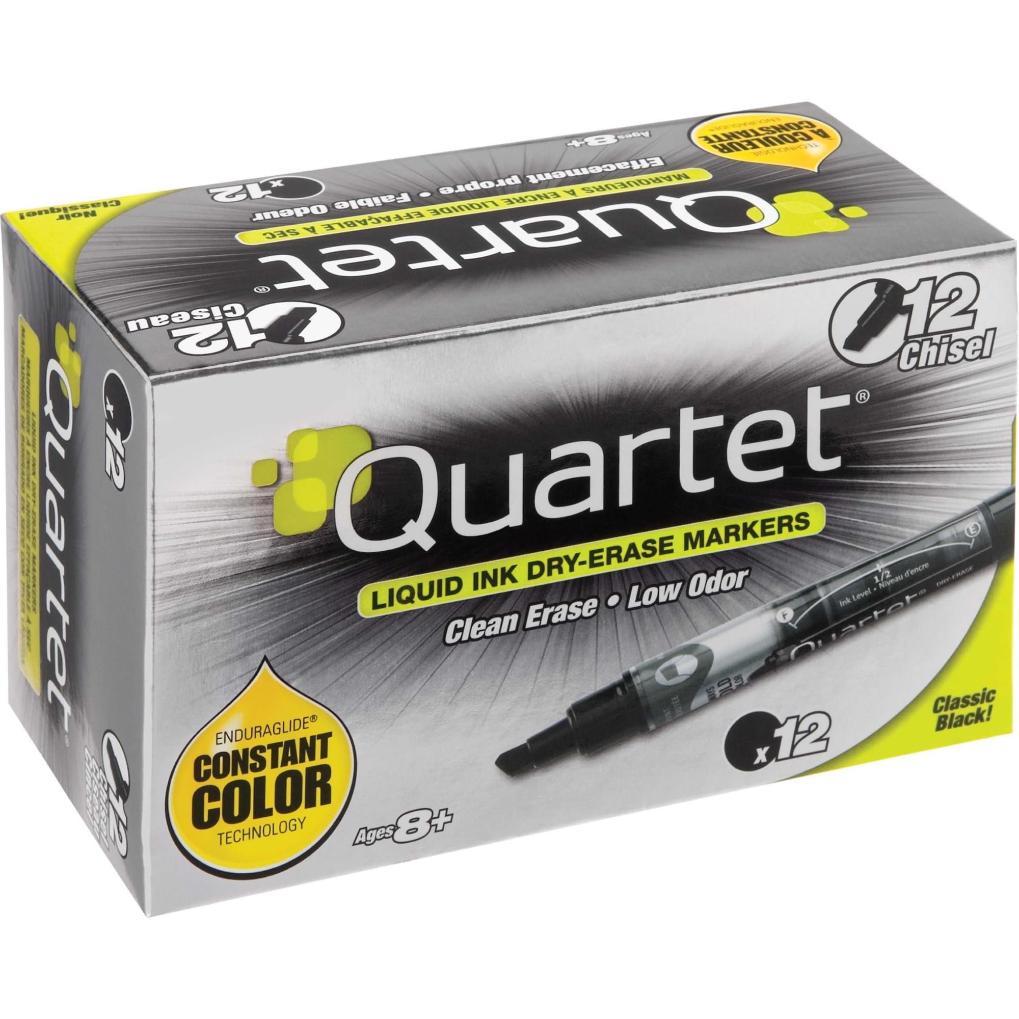 Quartet Dry Erase Markers 12 Pack - Chisel Tip Whiteboard Markers with EnduraGlide Technology - Black White Board Pens for Teachers, Office & Homeschool Supplies - Ideal for Classrooms, Presentations & Home Organization (5001-2M)