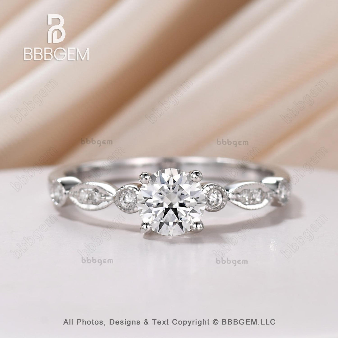5mm Round Moissanite Marquise Diamond Engagement Ring - 14k/18k Rose Gold Wedding Band for Women - Classic 4 Prong Setting, Perfect for Proposals, Anniversaries & Bridal Jewelry