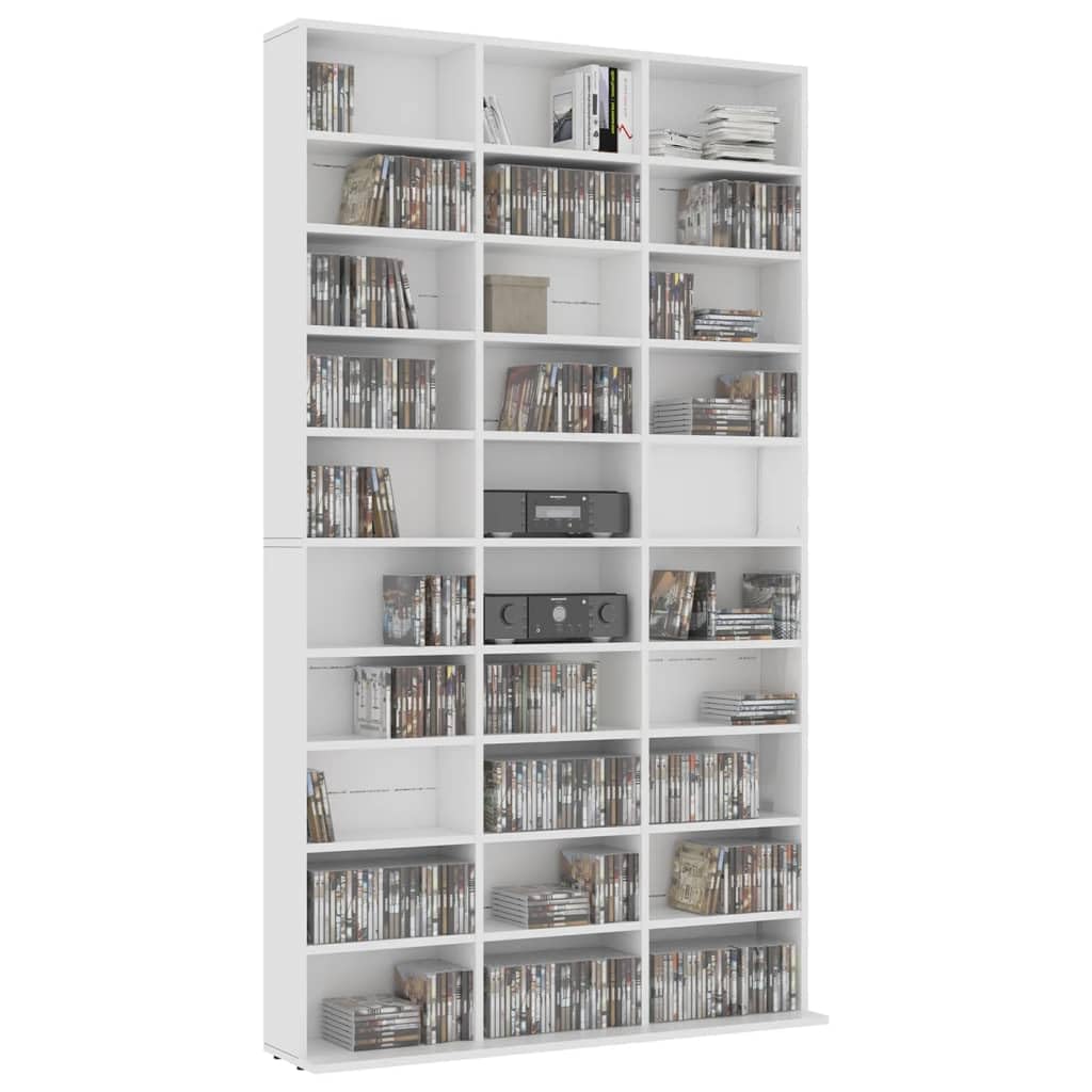 Toshilian CD DVD Storage Shelf Cabinet - White Engineered Wood Media Organizer (102 x 16 x 177.5 cm) - Perfect for Living Room, Office & Home Entertainment Organization