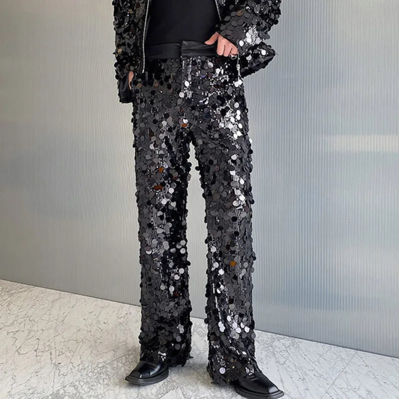 Stylish Men's Autumn Jacket with Sequins & Stand Collar - Casual Loose Fit Zippered Solid Color Short Coat for Men | Perfect for Fall Outings, Date Nights & Streetwear Fashion