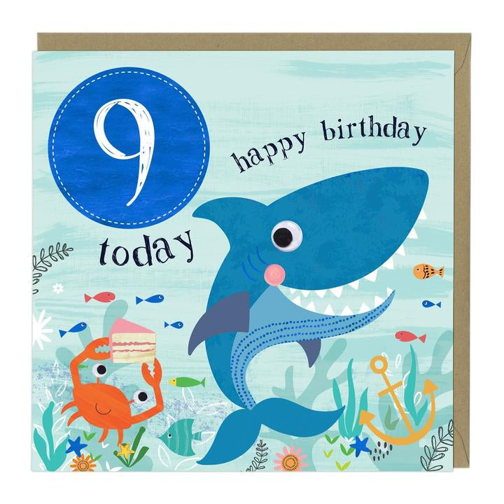 Whistlefish 9th Birthday Card with Shark Design - Perfect for Kids Birthday Parties & Ocean-Themed Celebrations