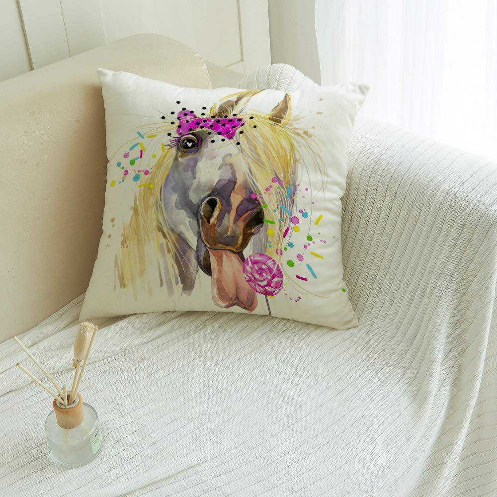 COLORSUM 24x24 Inch Square Pillowcases - Ultra-Soft Polyester Pillow Covers with Watercolor White Horse Design, Stain Resistant Throw Pillow Covers for Sofa, Bed, Couch - Perfect for Home Decor, Living Room & Bedroom