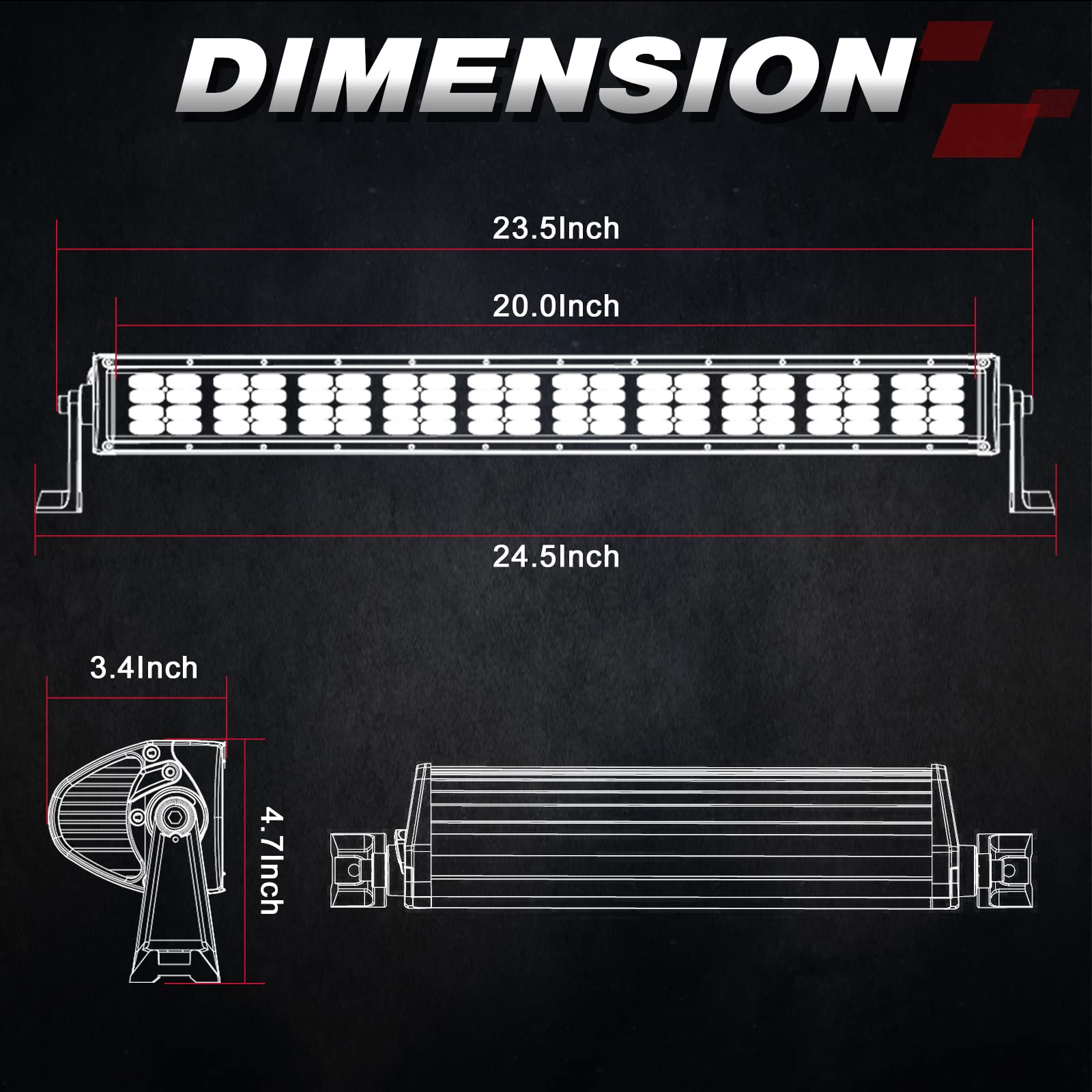 20Inch 320W LED Light Bar - Off Road Driving Light with Spot Flood Combo, Waterproof LED Work Light & Fog Lights for Truck, Pickup, UTV, SUV, Bronco - Includes Wiring Harness & Black Cover (Perfect for Night Off-Roading, Camping, Emergency Lighting)