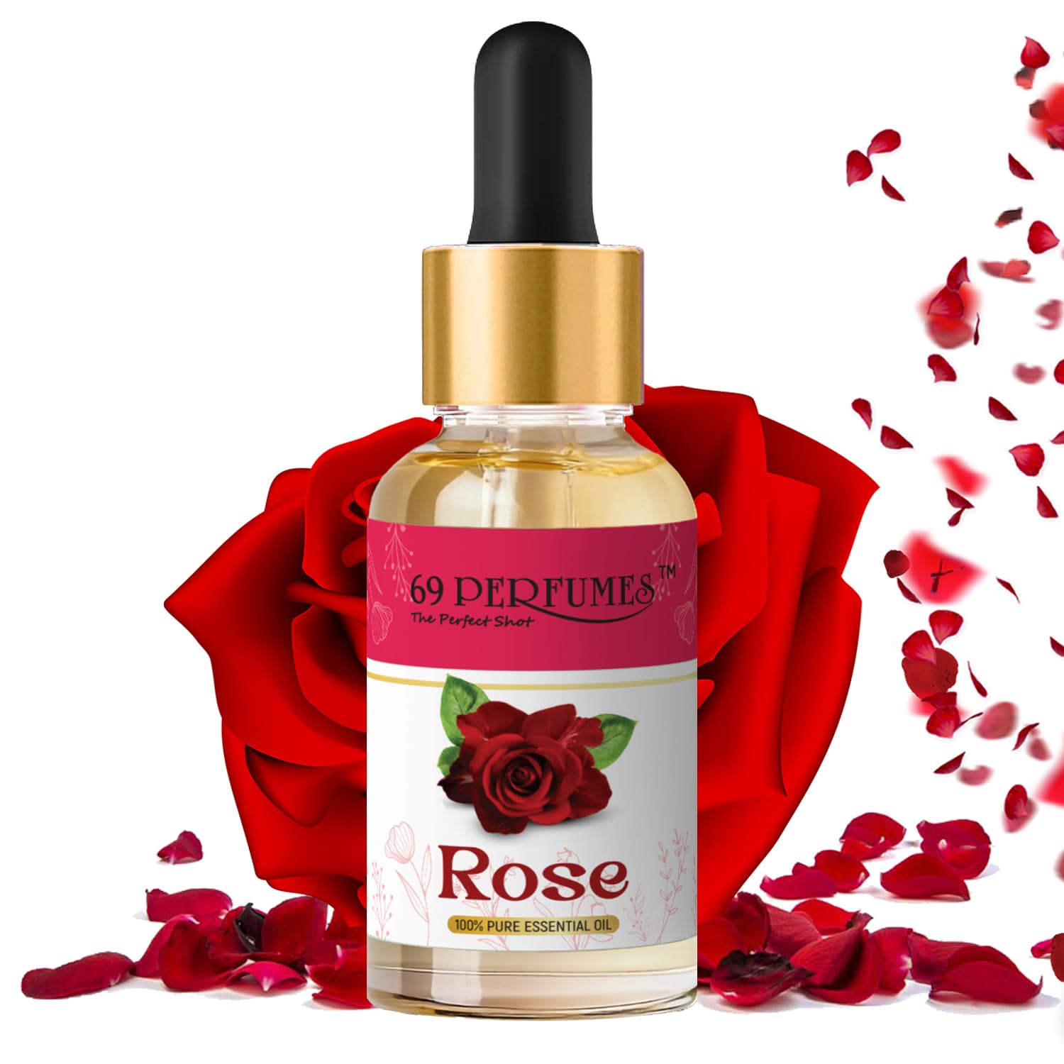 69 PERFUMES 100% Pure Rose Essential Oil (Gulab Oil) - Undiluted Natural Therapeutic Grade for Aromatherapy, Relaxation, Skin Care - Perfect for Diffusers, Massage, DIY Lotions & Homemade Perfumes (30ml) - Enhance Mood & Create Spa-like Atmosphere at Home