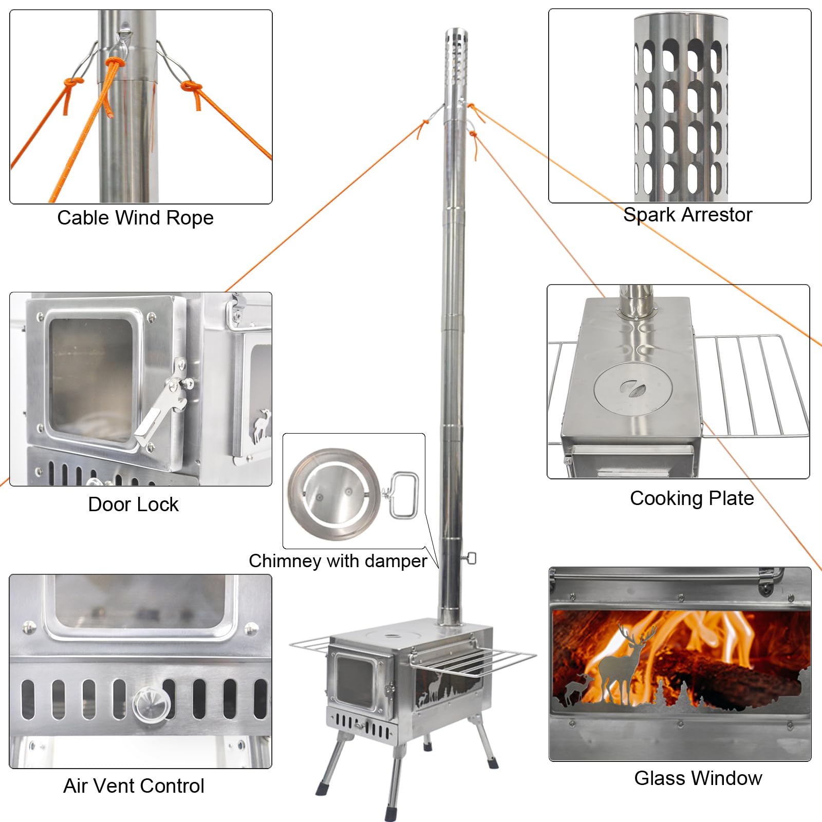 Portable Outdoor Wood Burning Stove with Chimney Pipe - Camping, Hiking, Backpacking Cook Stove for Cooking, Fishing & Tent Use - Perfect for Outdoor Adventures & Emergency Preparedness