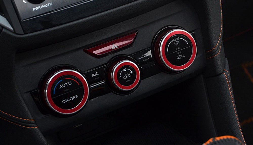 3-Piece Red AC Climate Control Switch Knob Ring Covers for Subaru 2018+ XV Crosstrek - Interior Car Accessories for Customization & Protection