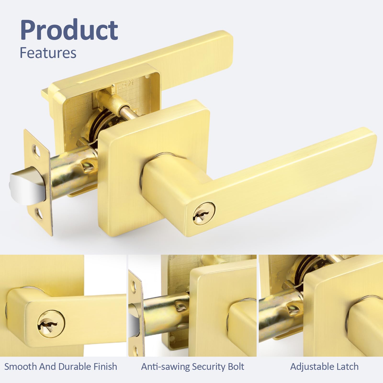 EHOMEWARE 1 Pack Gold Door Handle - Solid Brass Interior Door Lever for Bedroom, Living Room & Entry Doors - Heavy Duty & Durable - Perfect for Home, Office & Commercial Use