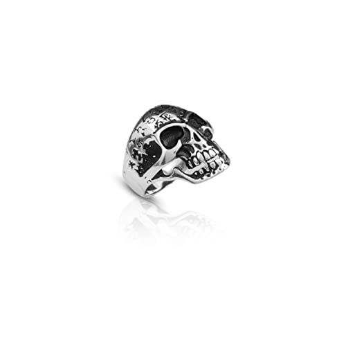 Handmade Gothic Skull Biker Men's Ring - Sterling Silver Jewelry for Men with Polishing Cloth Gift - Perfect for Biker Gangs, Rock Concerts & Gothic Fashion (Size 1/2)