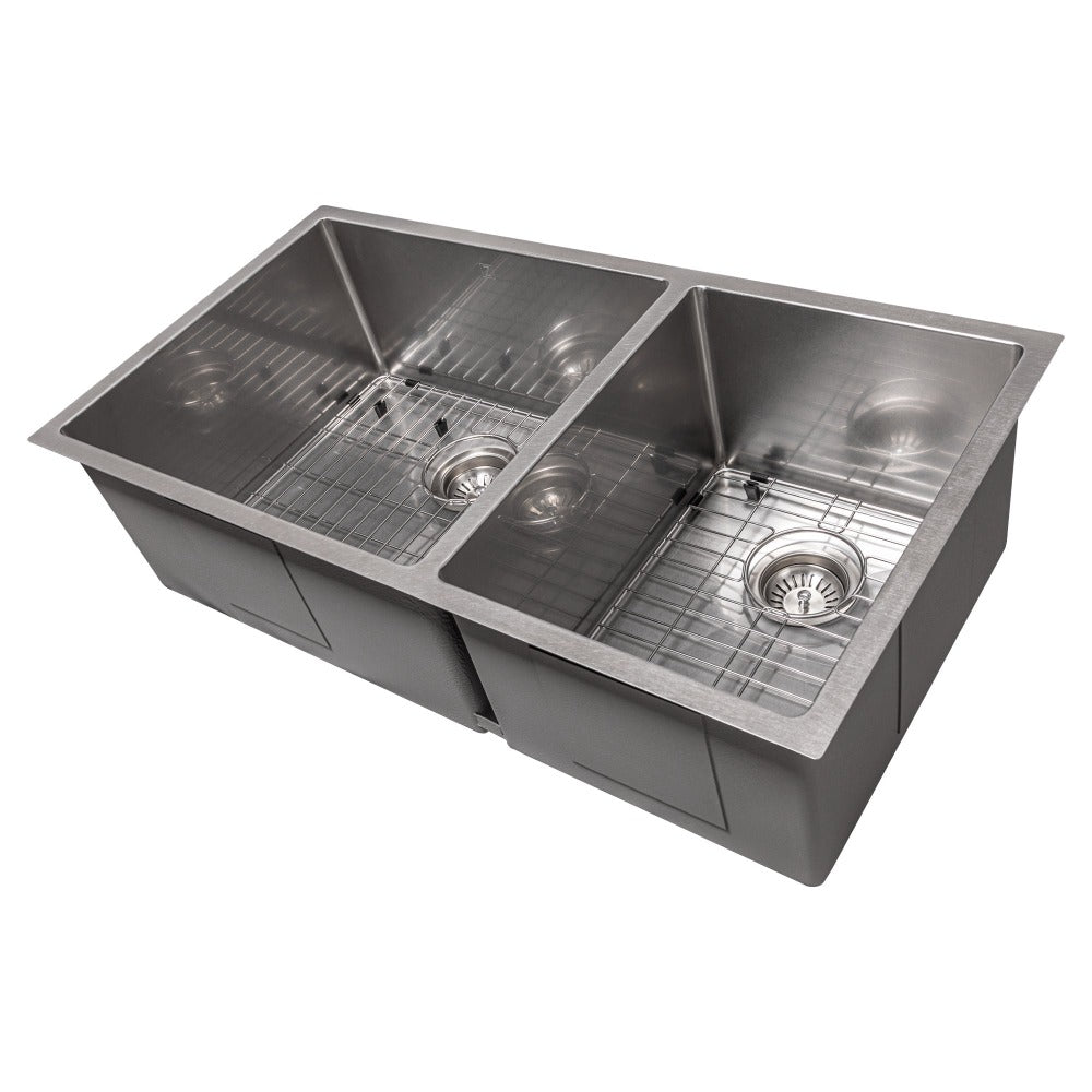 ZLINE 36-Inch Undermount Double Bowl Kitchen Sink - Satin Stainless Steel with Bottom Grid (Model SR60D 36S) | Perfect for Modern Kitchens, Restaurants & Food Prep Areas