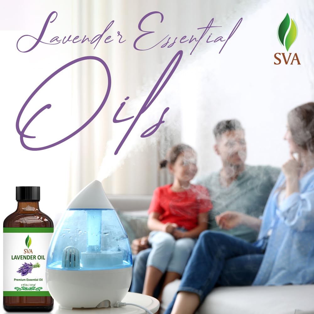 **SVA 100% Pure Lavender Essential Oil – 4 Fl Oz (120ml) – Natural Aromatherapy Oil for Diffusers, Hair & Skin Care, Massage, Soap & Candle Making – Includes Dropper – Perfect for Relaxation, Stress Relief & Home Spa**