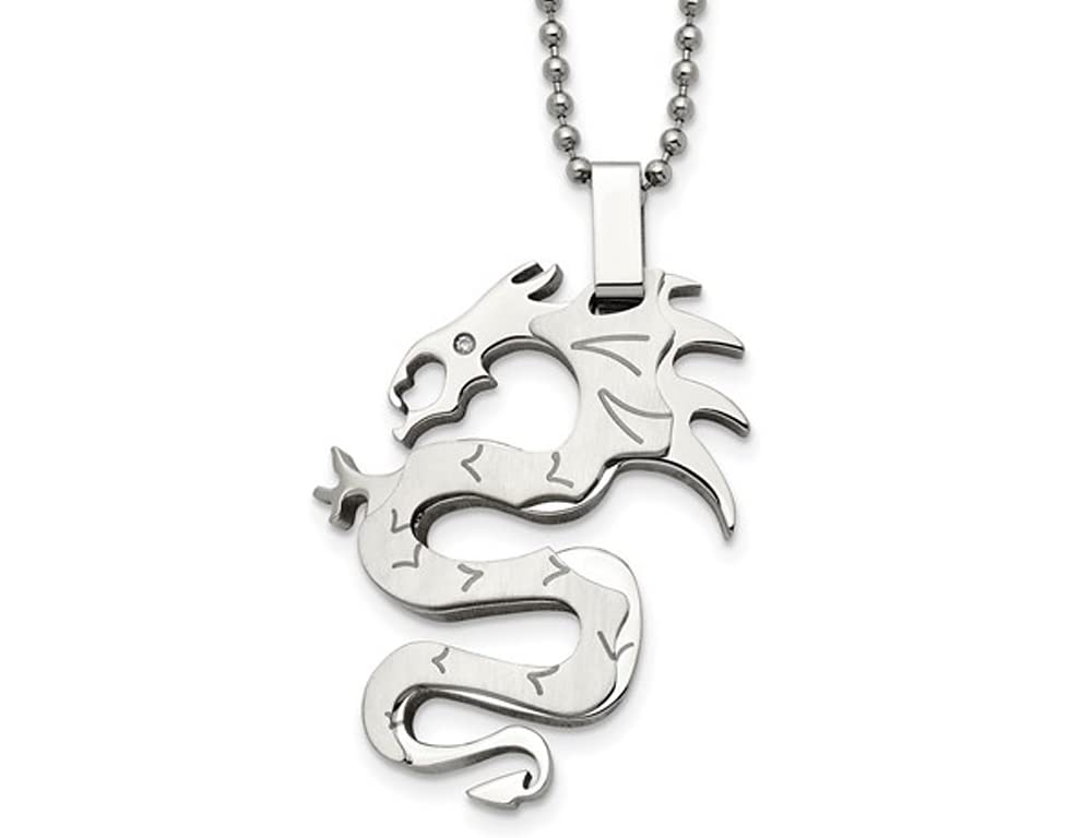 Gem and Harmony Men's Stainless Steel Dragon Charm Pendant Necklace with 18-24 Inch Chain - Perfect for Gifts, Fashion Accessories, and Spiritual Protection