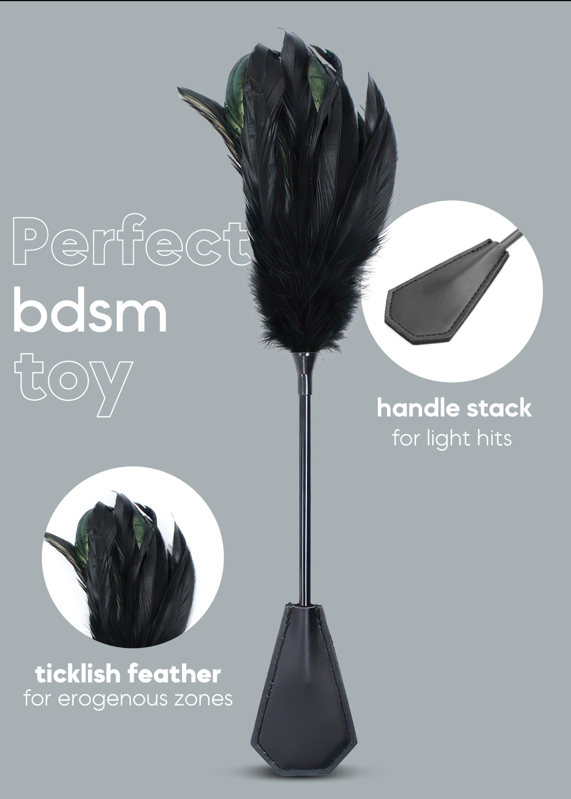 Sensual 15-Inch Black Faux Feather BDSM Tickler for Adults - Erotic Spanking & Flirting Foreplay Toy - Perfect for Bedroom Play, Couples Intimacy & Sensual Massage