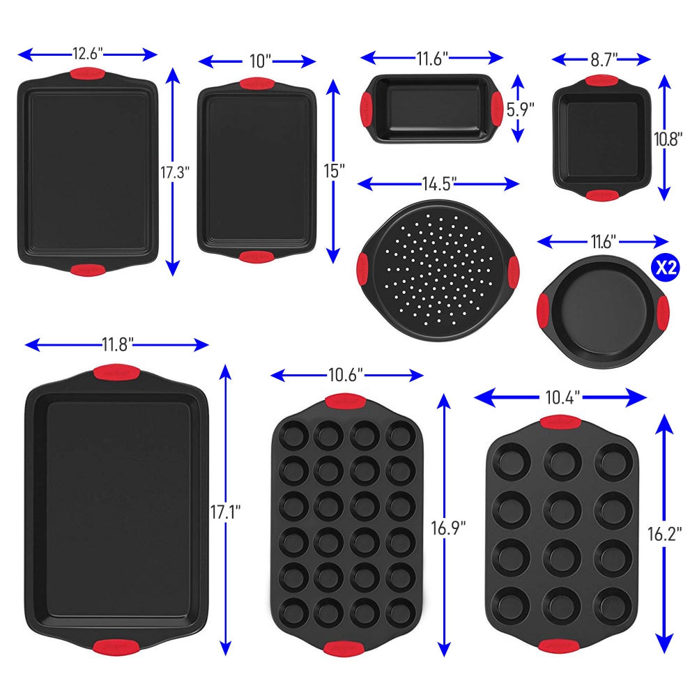 Non-Stick Baking Pans Set for Oven - 3-Piece Cookie Sheet, Pizza Pan & Cake Pan - Heavy Duty Carbon Steel Bakeware for Home Kitchen, Baking, Roasting & Cooking