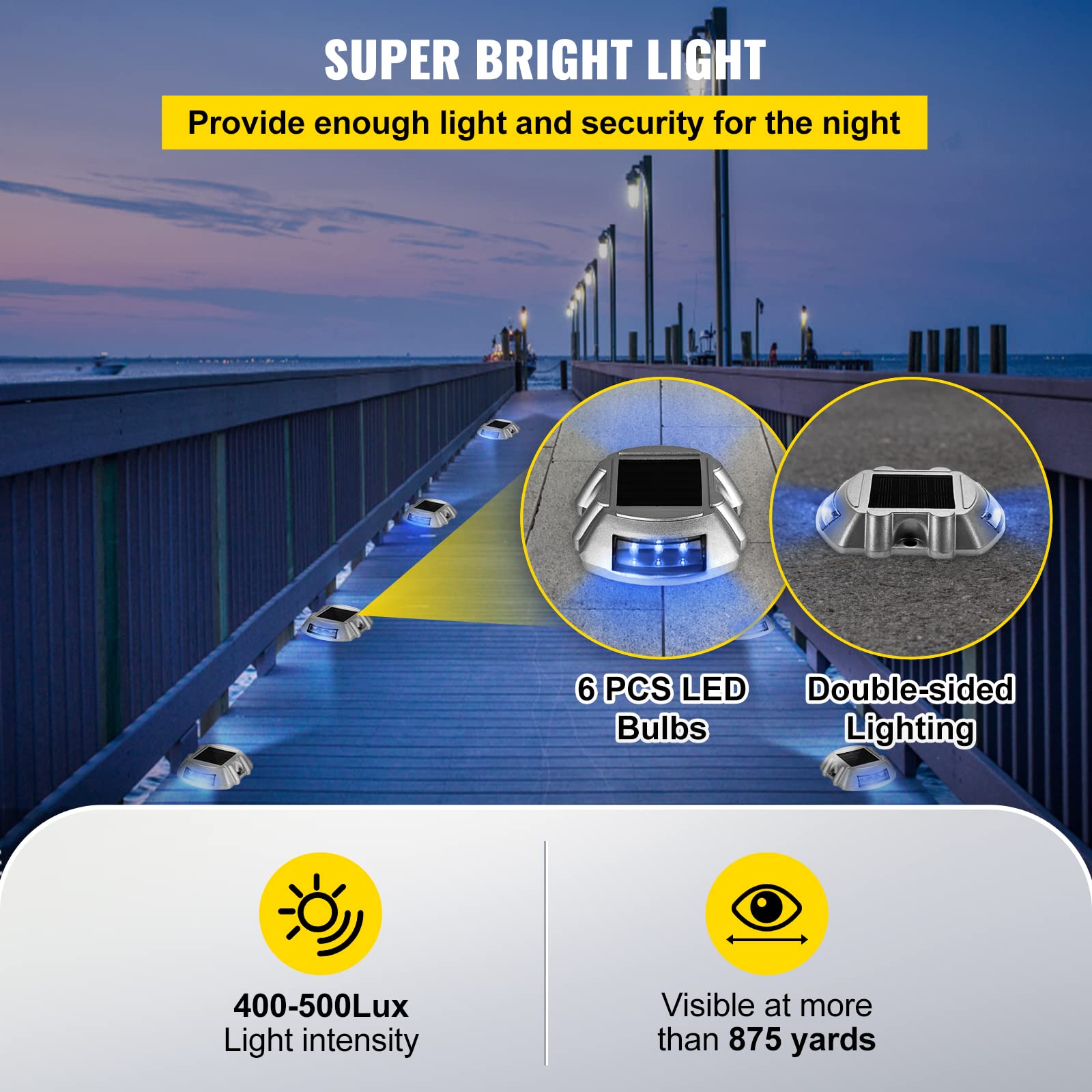Happybuy 8-Pack Solar Driveway Lights - Bright Blue LED Outdoor Waterproof Wireless Solar Lights for Deck, Dock, Path, Garden, Walkway, Sidewalk & Steps | Weatherproof Solar-Powered Landscape Lighting for Night Safety & Decoration