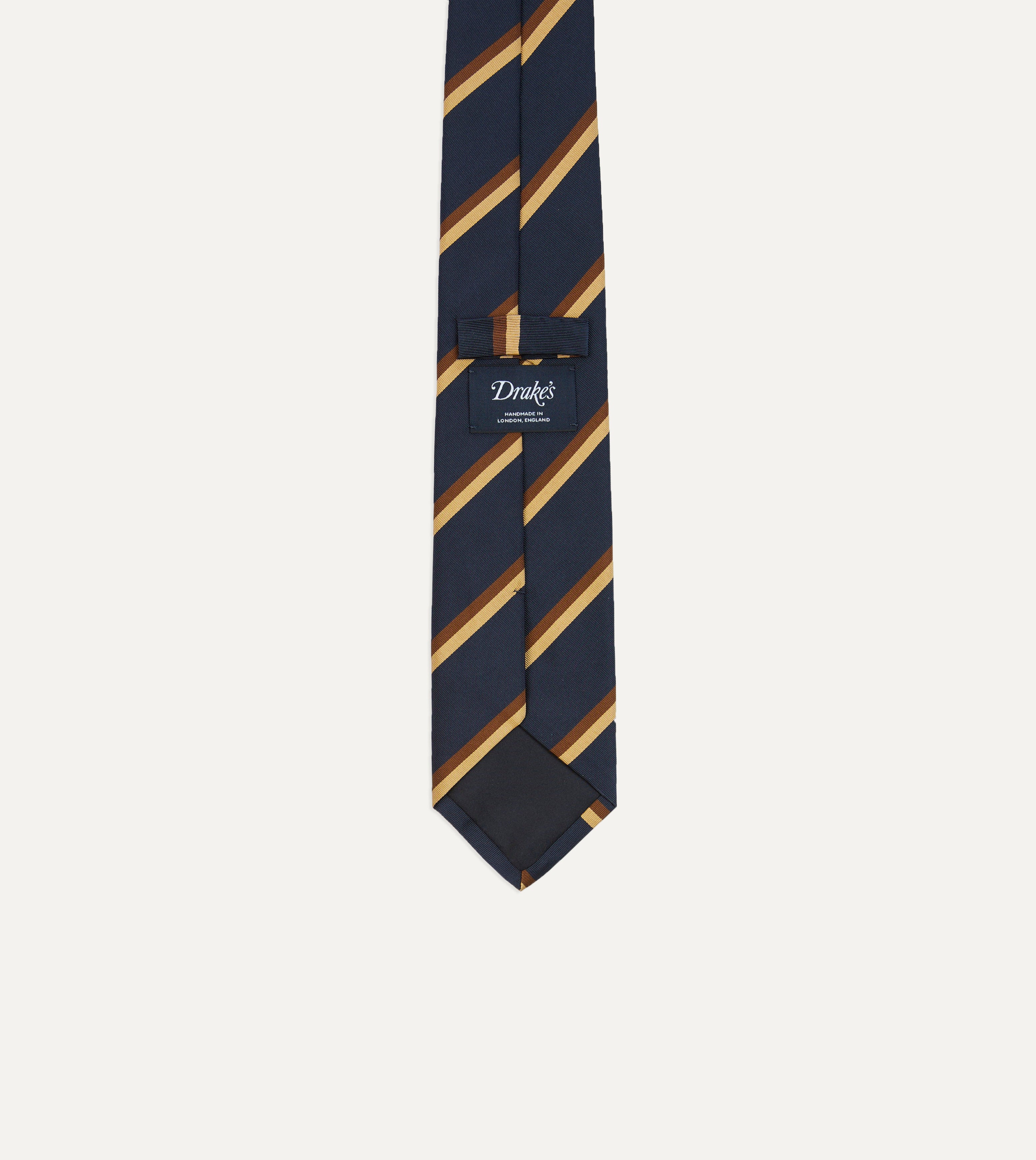Luxury Gold Navy Brown Double Stripe Mogador Silk Tipped Necktie - Perfect for Weddings, Business Meetings & Formal Events