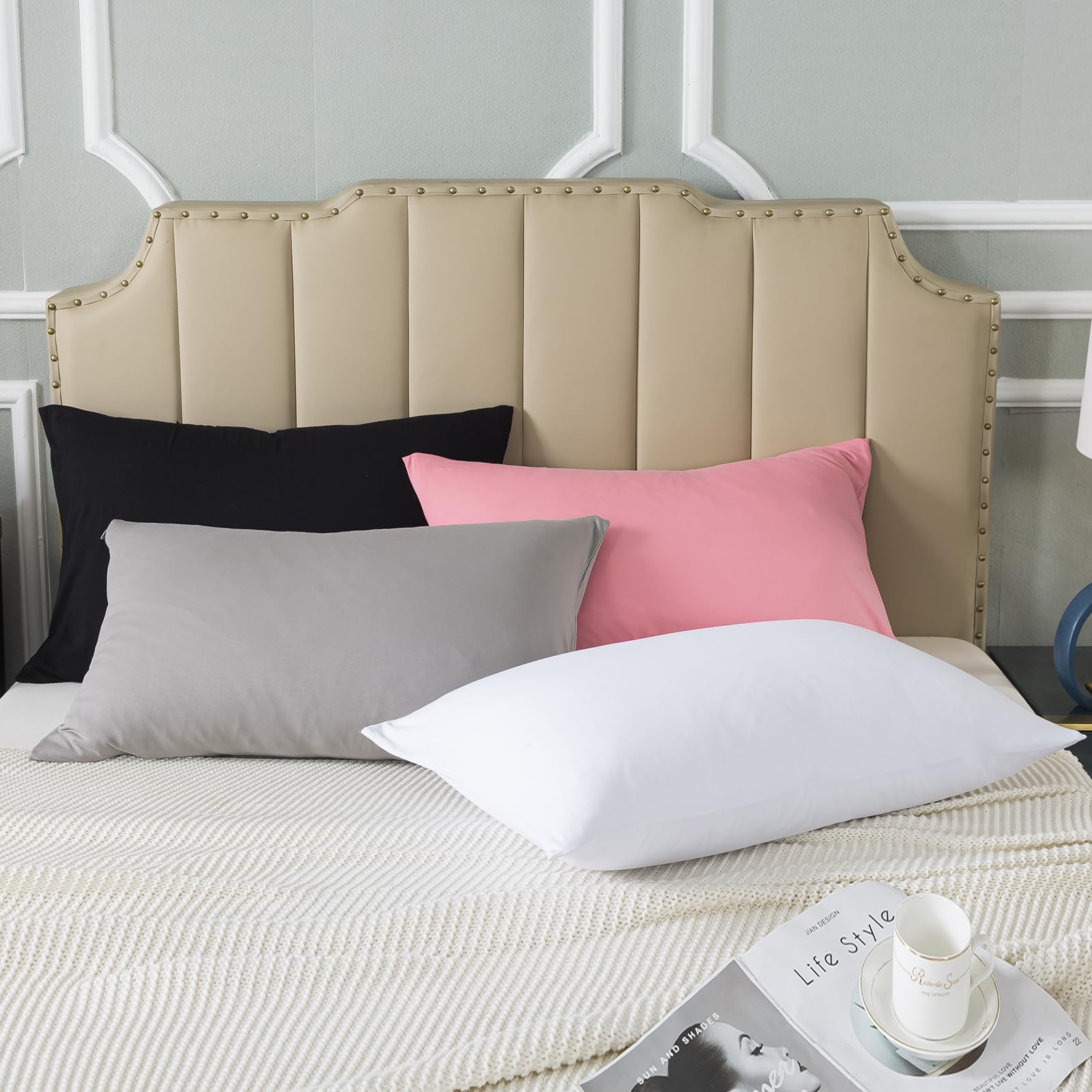King Size Jersey Knit Pillowcases Set of 2 - 100% Cotton Zipper Closure Bed Pillow Cases (20x40 Inches) | Soft, Breathable Dark Grey | Perfect for Luxury Bedding & Guest Room Essentials