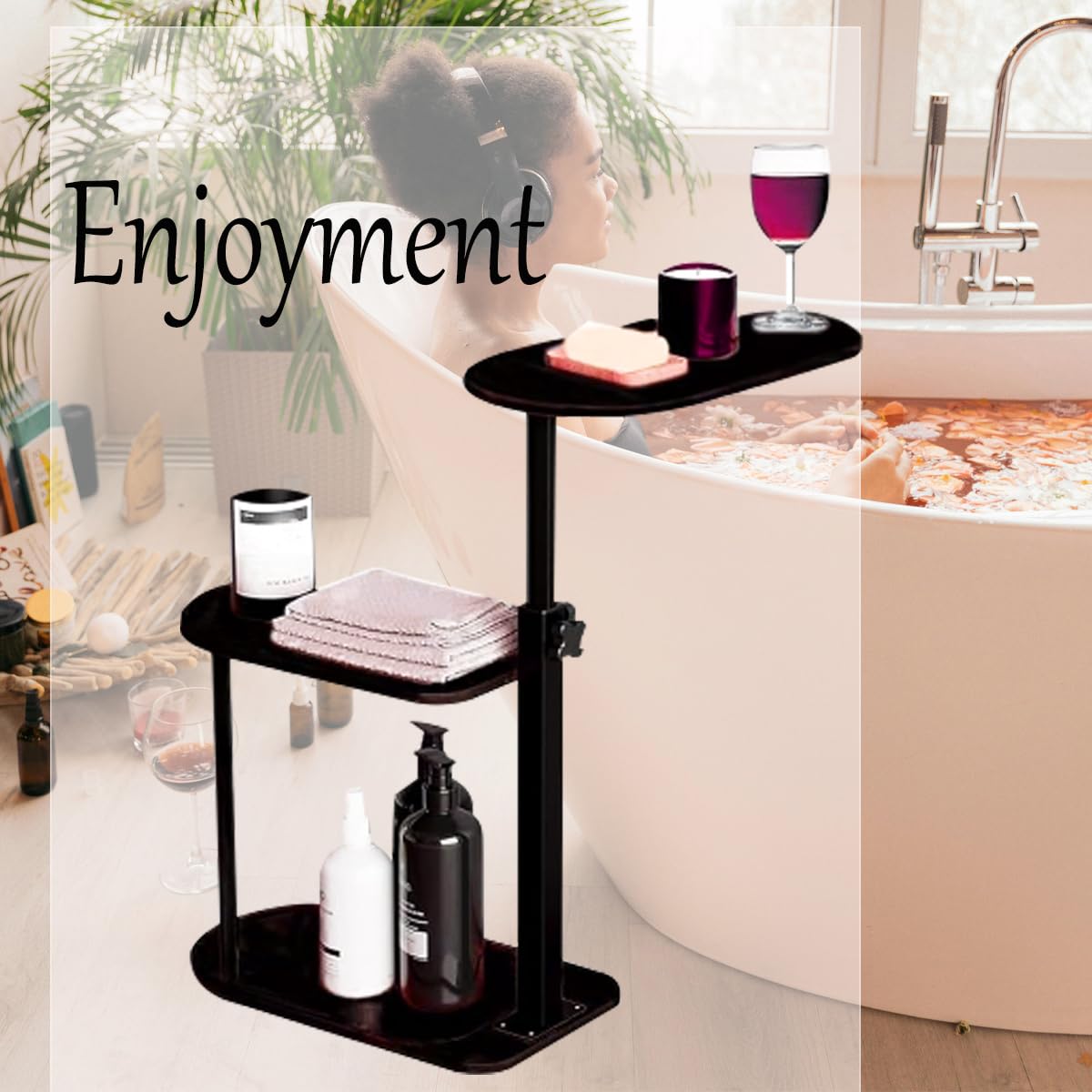Adjustable 3-Tier Bamboo Bathtub Tray with Side Table - Foldable Bathtub Caddy Shelf for Bath Essentials, Books & Wine - Perfect for Relaxing Baths, Spa Days & Self-Care Moments