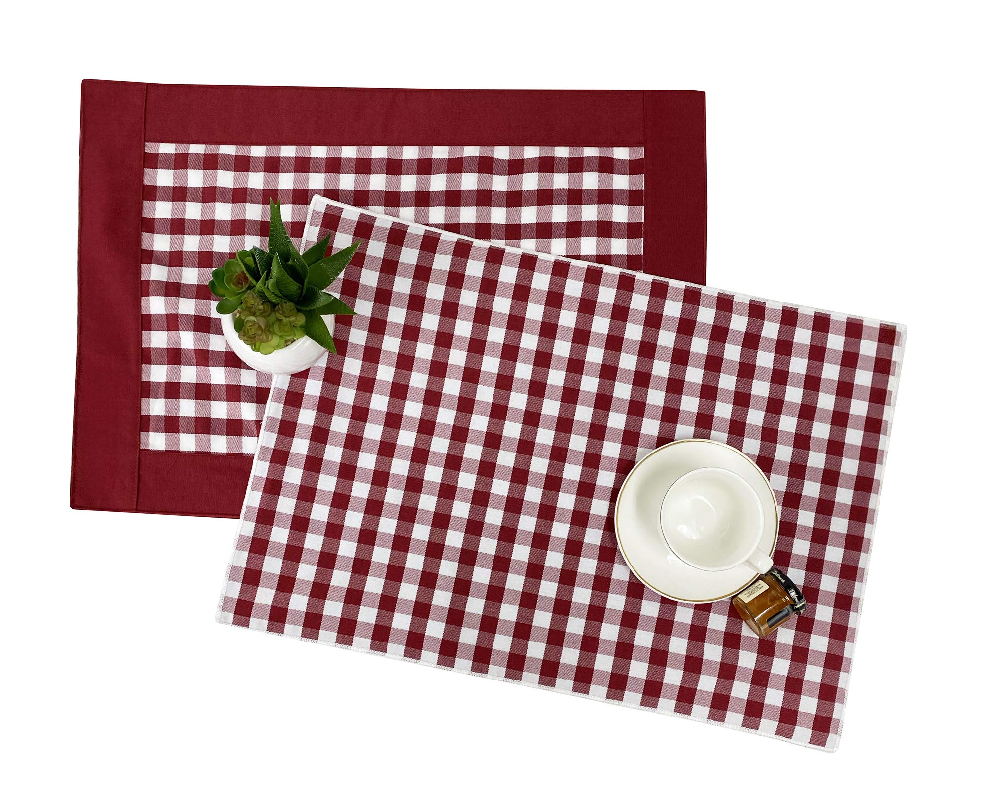 Fennco Styles Handmade Reversible Checkered Placemats Set of 4 - 14x20 Inch Farmhouse Table Mats for Dining, Kitchen, Banquet & Special Events | Rustic Red Checkered Design for Home Decor, Parties & Holiday Gatherings