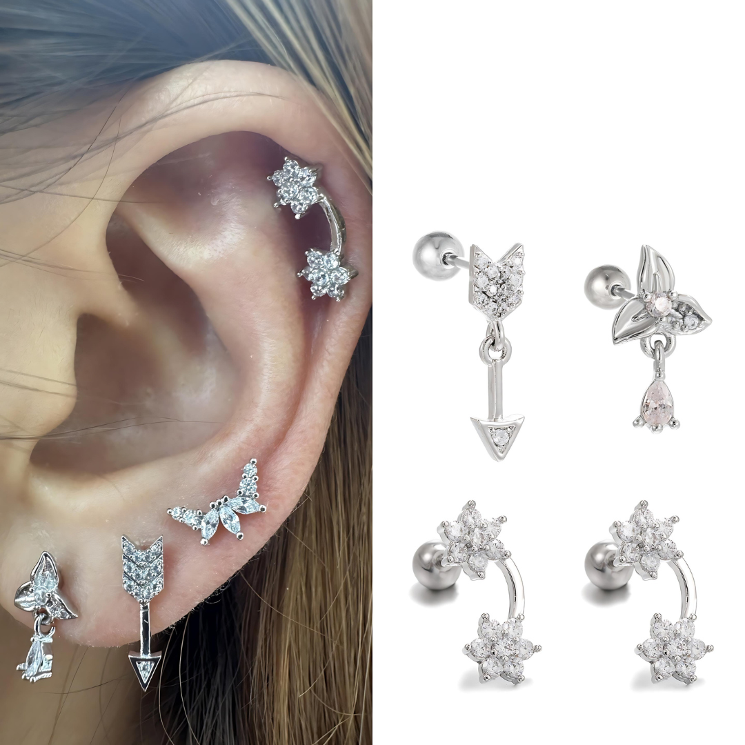 20G Cartilage Dangle Flower Stud Rose Gold Earrings for Women | HSPJ19102 | Elegant Jewelry Gift for Parties, Weddings & Everyday Wear
