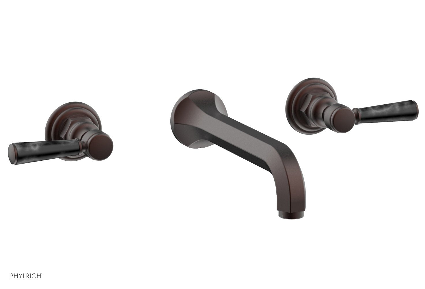 HEX TRADITIONAL Wall Mount Tub Faucet Set with Black Marble Lever Handles - 500 58 - Perfect for Bathroom Renovation and Modern Home Decor