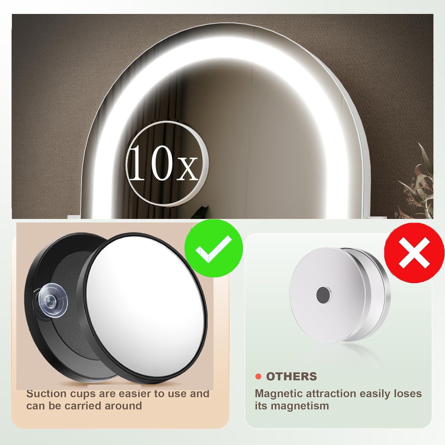 Hollywood Vanity Mirror with LED Lights - 3 Color Lighting Modes, 10X Magnification Detachable Mirror, Smart Touch Control & 360° Rotation (15.2
