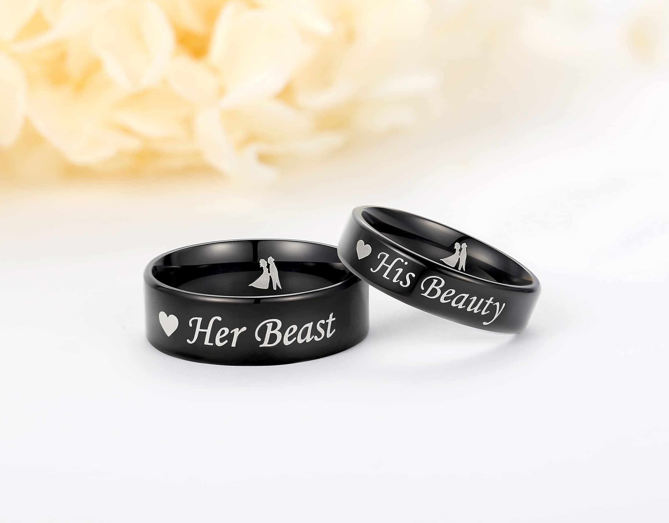 His & Her Titanium Wedding Rings - Beauty & Beast Set for Couples